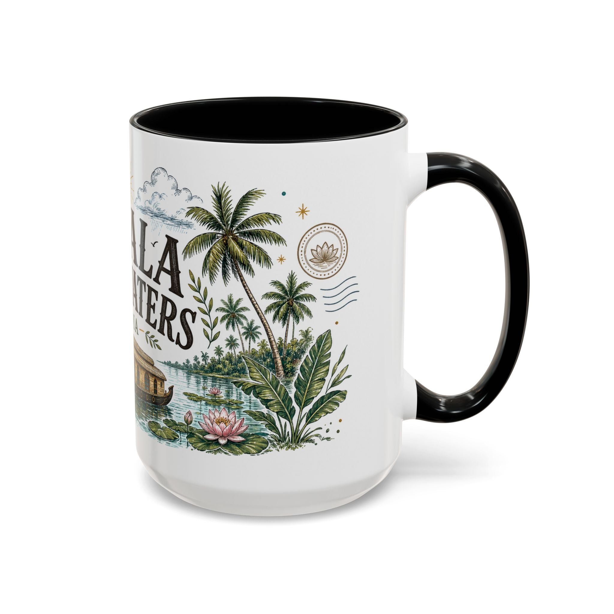 Kerala Backwaters Coffee Mug | Travel Destination Souvenir Gift | Accent Color Ceramic 11oz 15oz