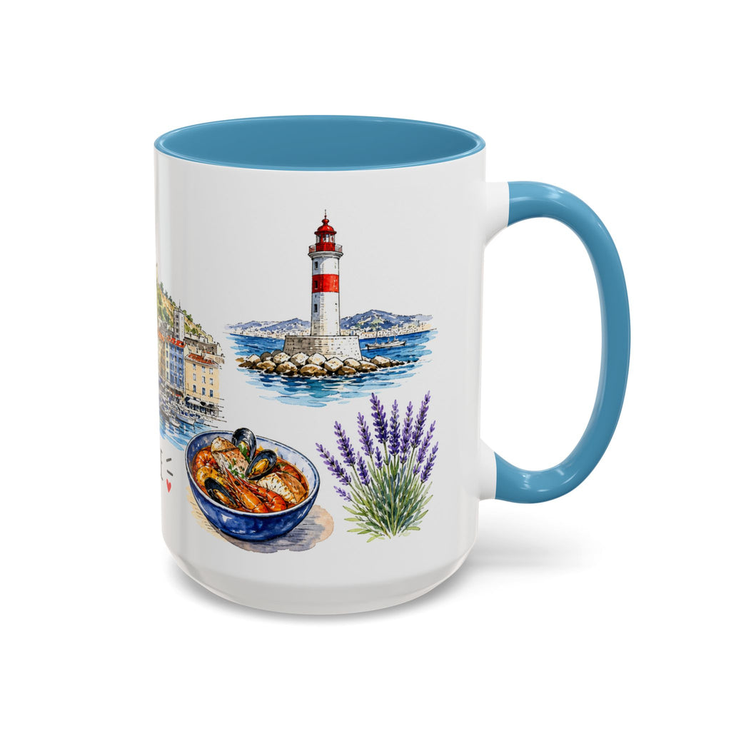 Marseille Illustrated Travel Mug | City Souvenir Accent Coffee Mug | 11oz 15oz Ceramic Cup