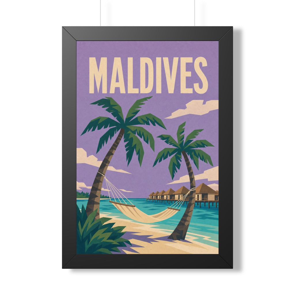 Maldives Beach Maldives Framed Poster | Vintage Travel Wall Art | Black Walnut White Frame | 16x24 20x30