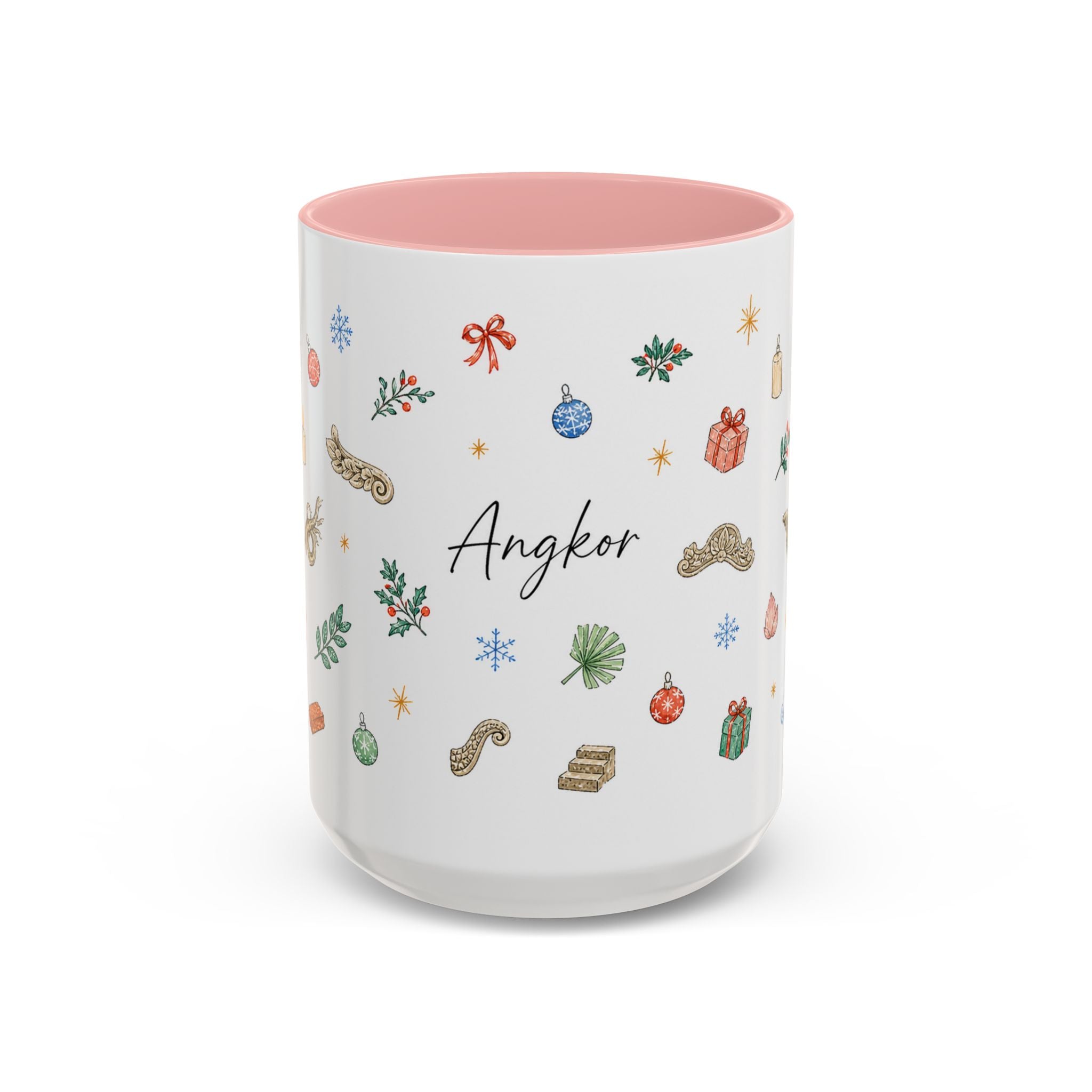 Angkor Christmas Mug | Watercolor Travel Souvenir | Holiday Gift | Accent Ceramic Coffee Cup 11oz 15oz