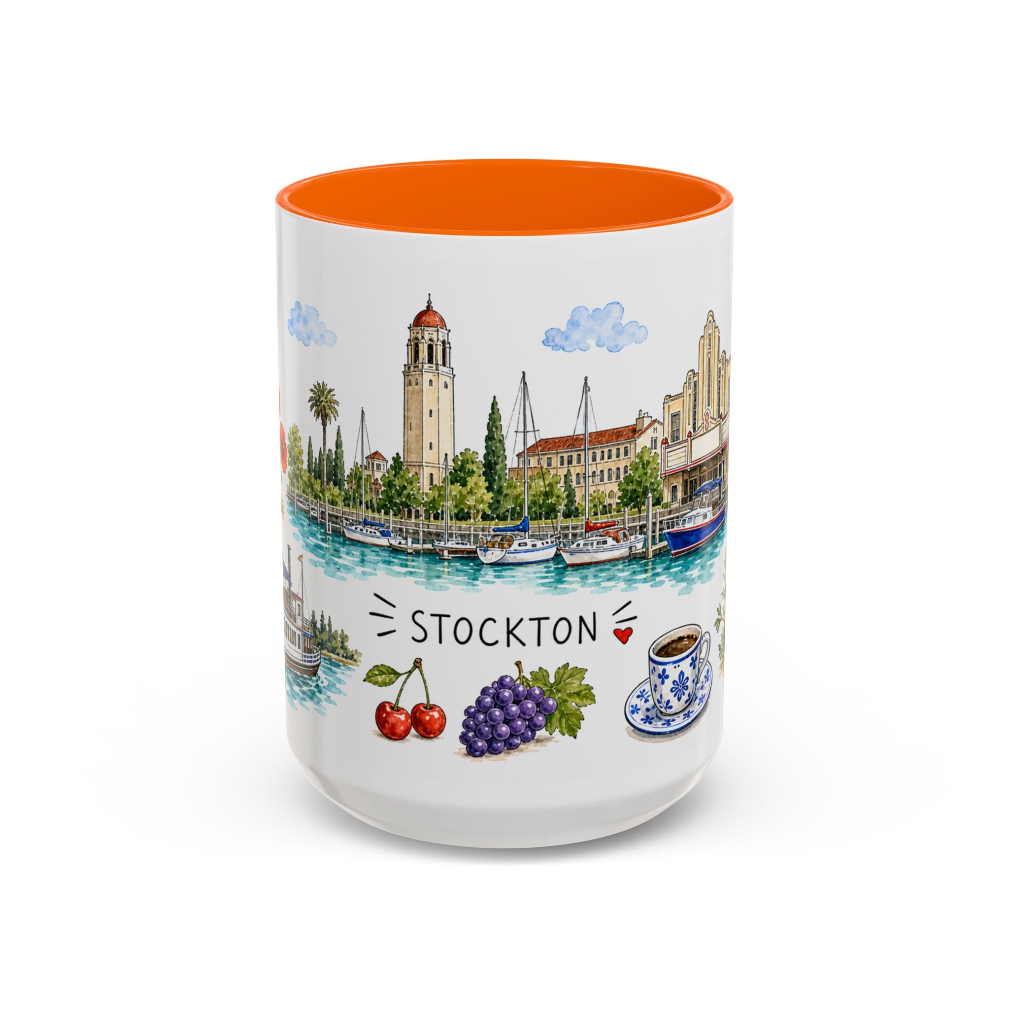 Stockton Illustrated Travel Mug | City Souvenir Accent Coffee Mug | 11oz 15oz Ceramic Cup