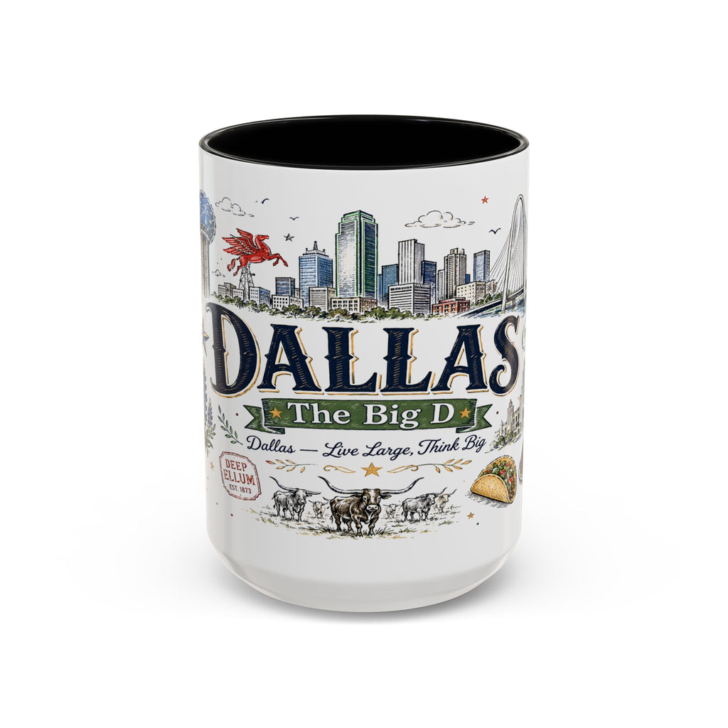 Dallas Coffee Mug | Texas Souvenir City Gift | Accent Color Ceramic 11oz 15oz