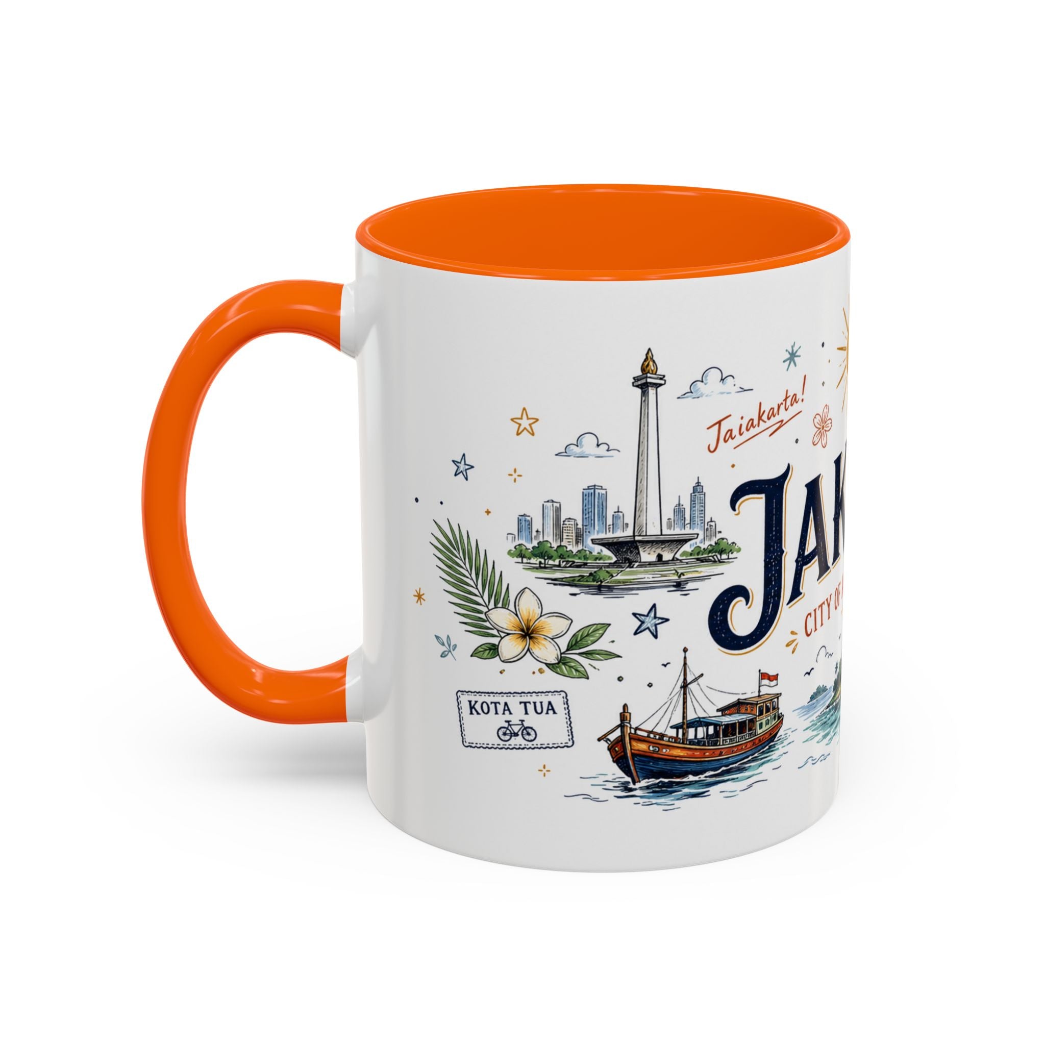 Jakarta Coffee Mug | Indonesia Souvenir Travel Gift | Accent Color Ceramic 11oz 15oz