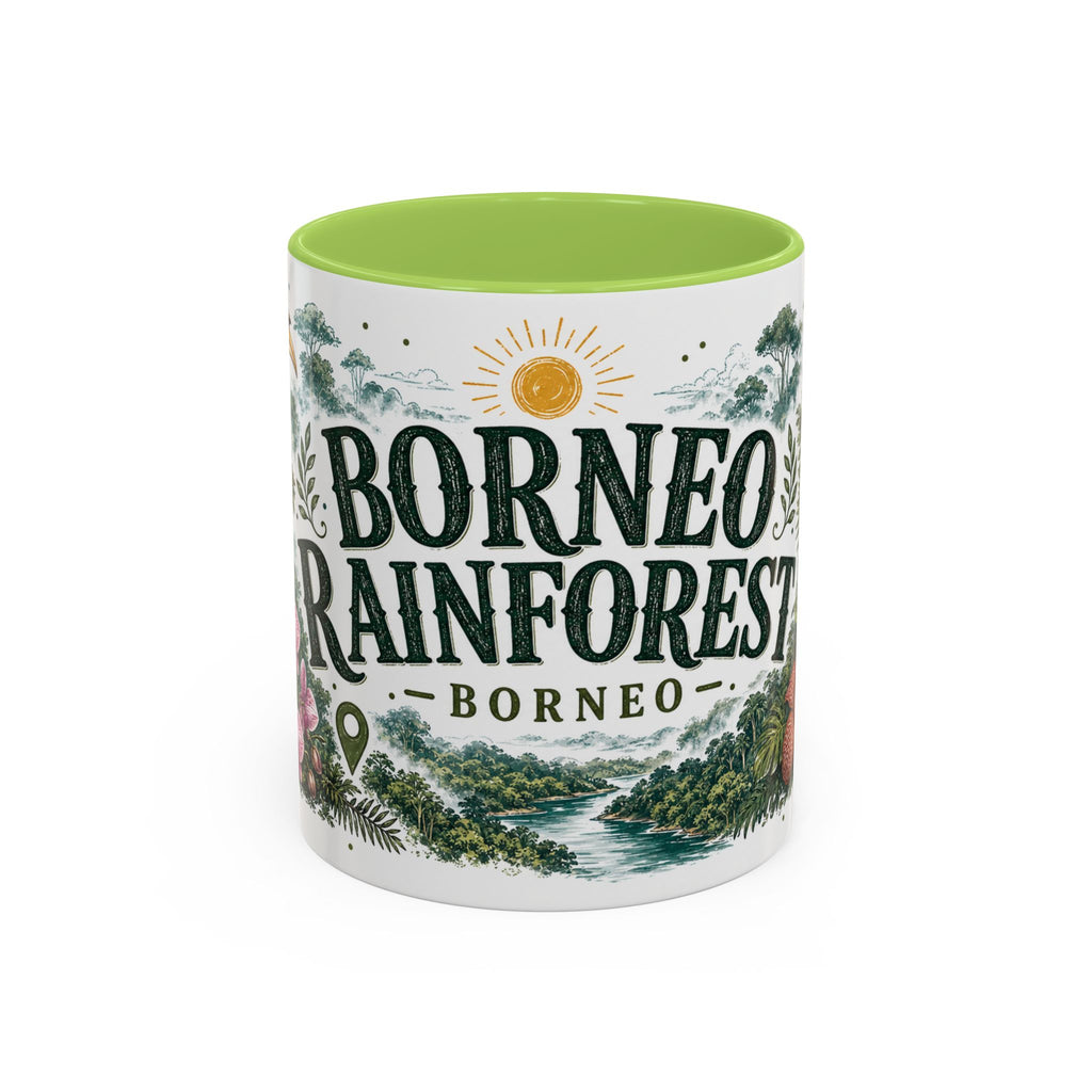 Borneo Rainforest Coffee Mug | Travel Destination Souvenir Gift | Accent Color Ceramic 11oz 15oz