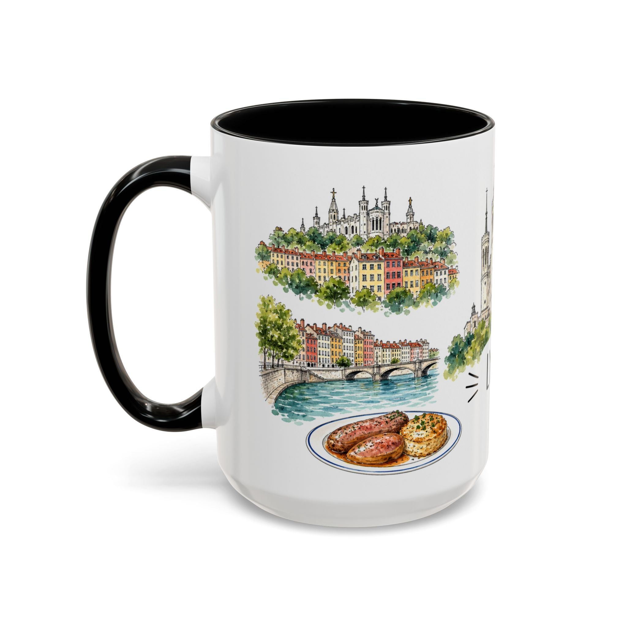 Lyon Illustrated Travel Mug | City Souvenir Accent Coffee Mug | 11oz 15oz Ceramic Cup