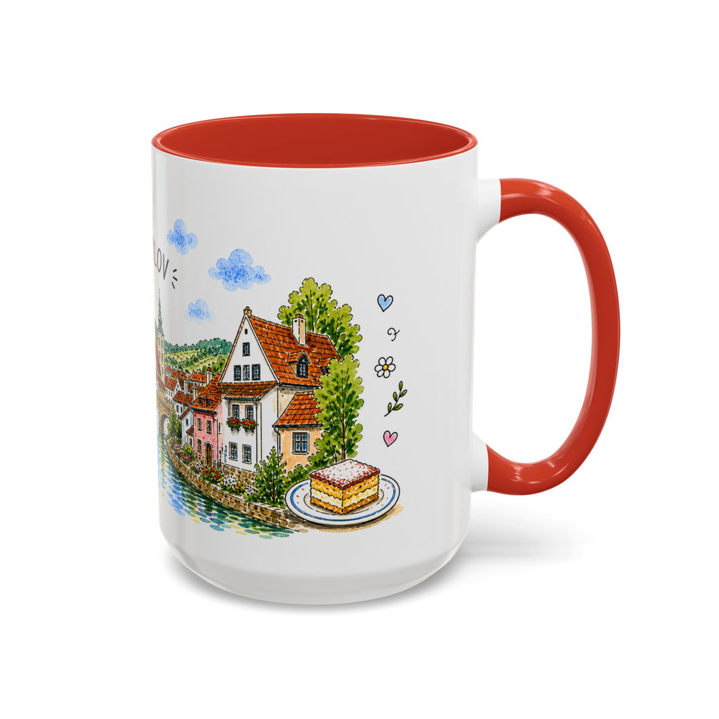 Cesky Krumlov Illustrated Travel Mug | Czechia Souvenir Accent Coffee Mug | 11oz 15oz Ceramic Cup