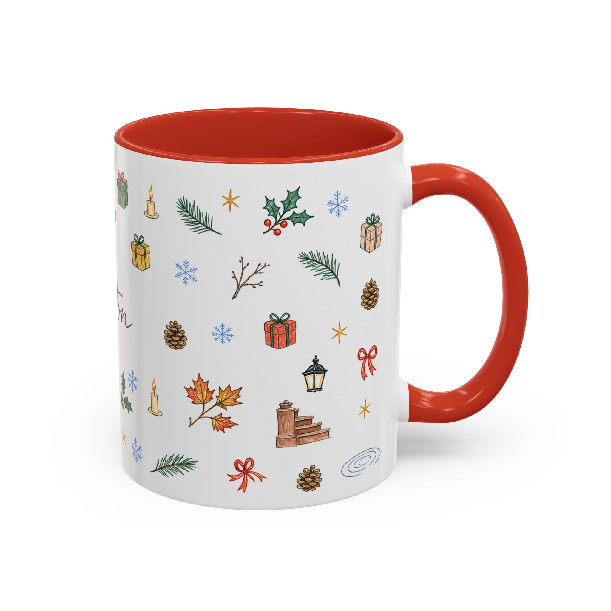 Boston Christmas Mug | Watercolor Travel Souvenir | Holiday Gift | Accent Ceramic Coffee Cup 11oz 15oz