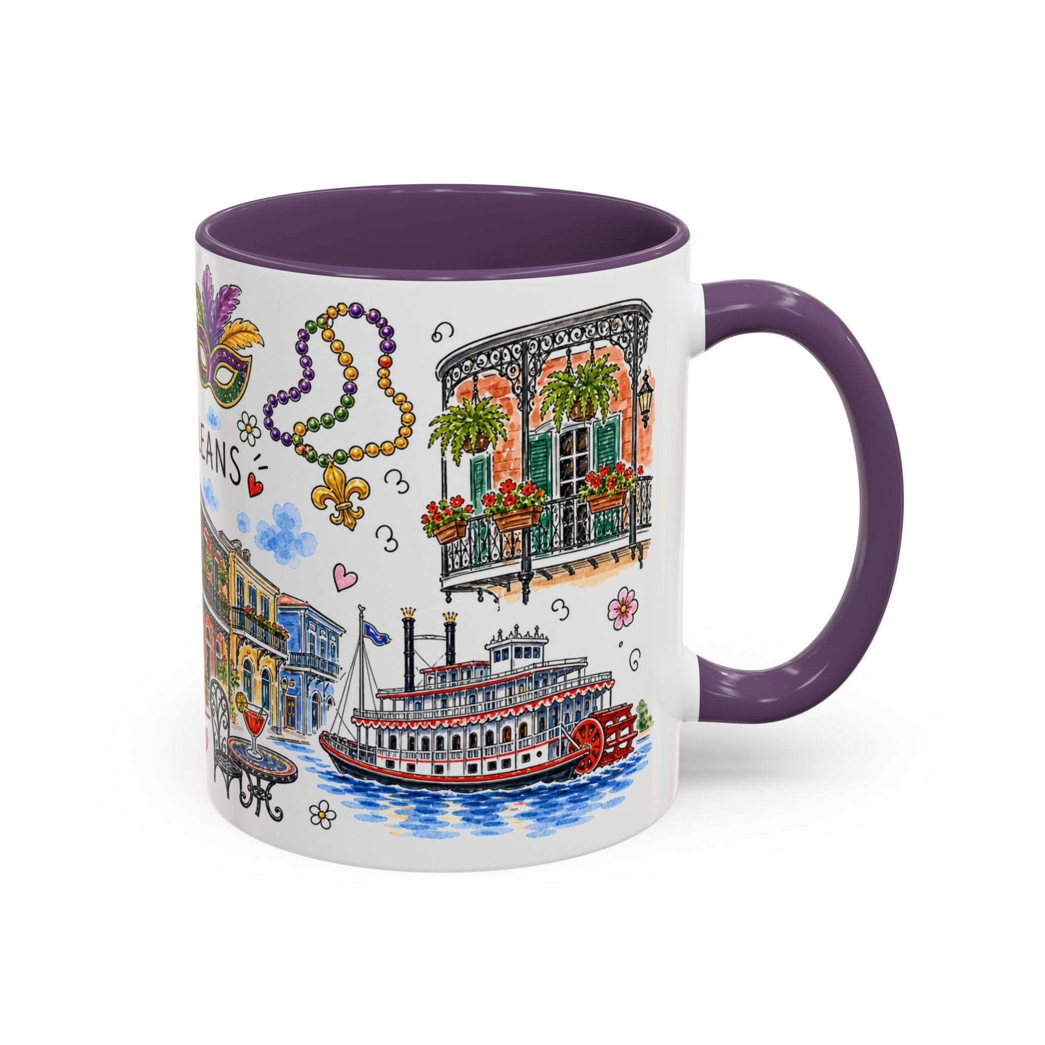 New Orleans Illustrated Travel Mug | City Souvenir Accent Coffee Mug | 11oz 15oz Ceramic Cup