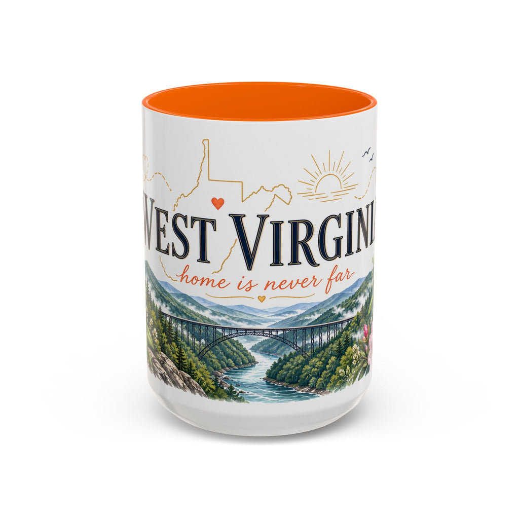 West Virginia State Map Mug | Appalachian Bridge, Rhododendron Accent Coffee Cup