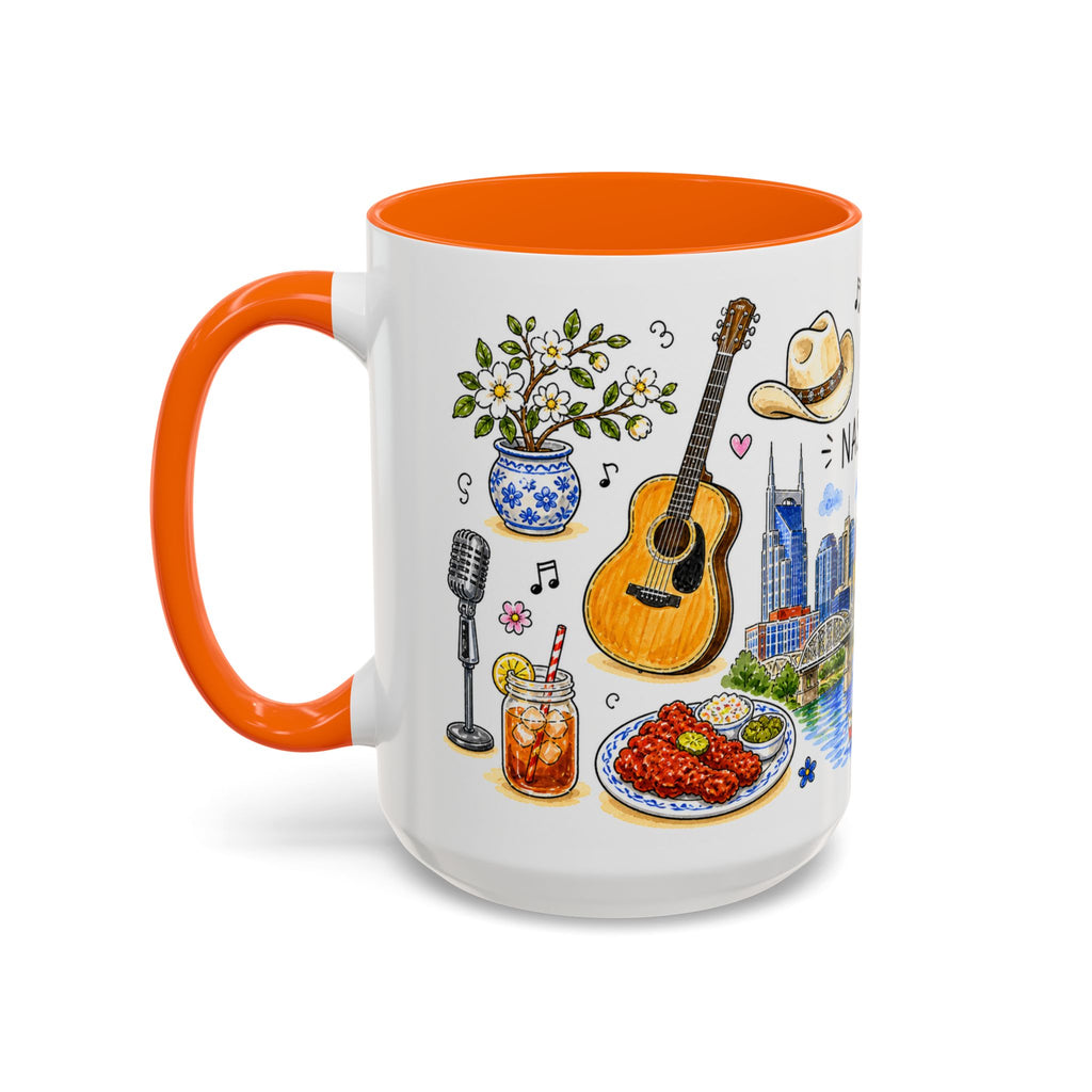 Nashville Illustrated Travel Mug | City Souvenir Accent Coffee Mug | 11oz 15oz Ceramic Cup