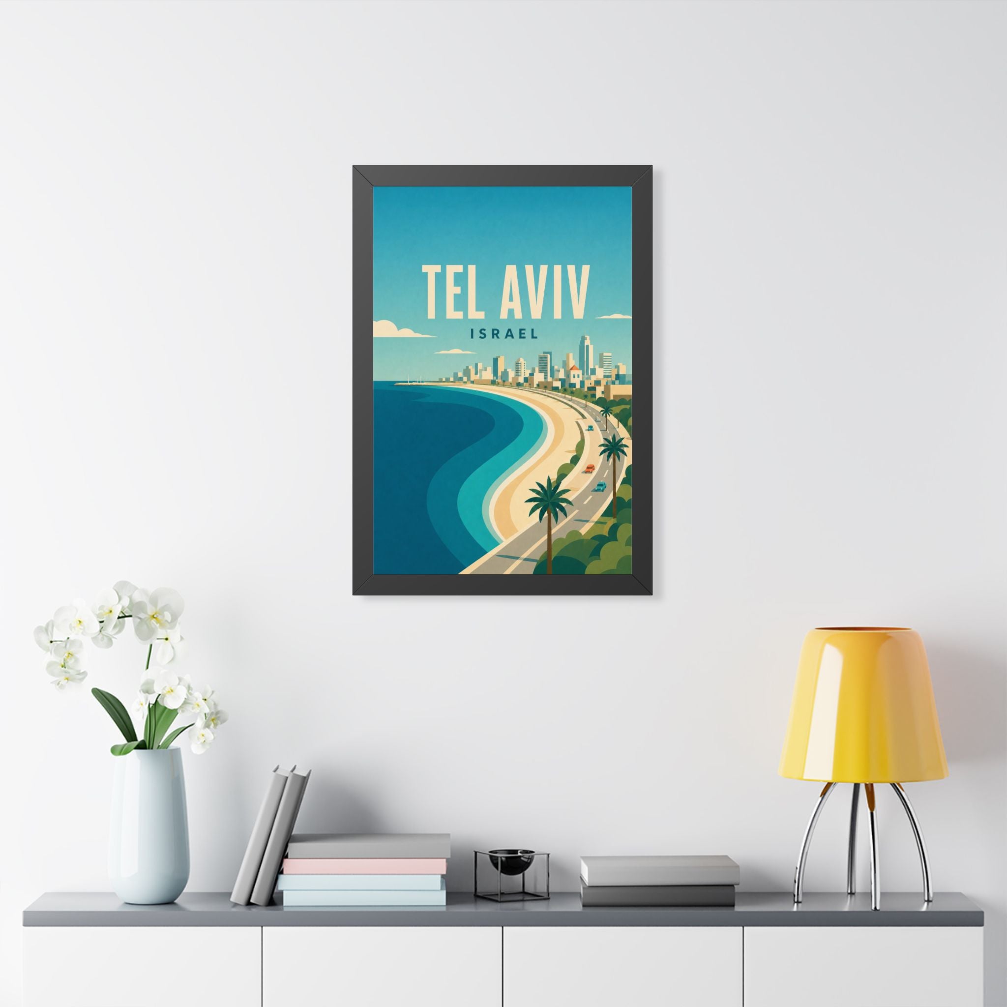 Tel Aviv Israel Framed Poster | Vintage Travel Wall Art | Black Walnut White Frame | 16x24 20x30