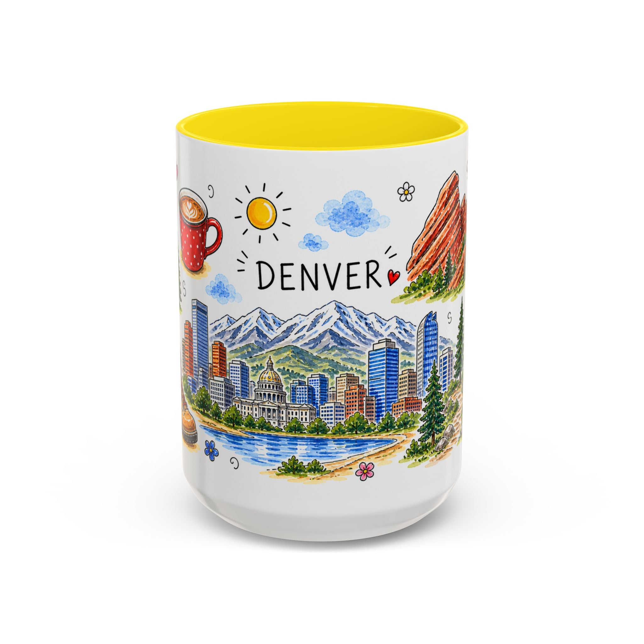 Denver Illustrated Travel Mug | City Souvenir Accent Coffee Mug | 11oz 15oz Ceramic Cup