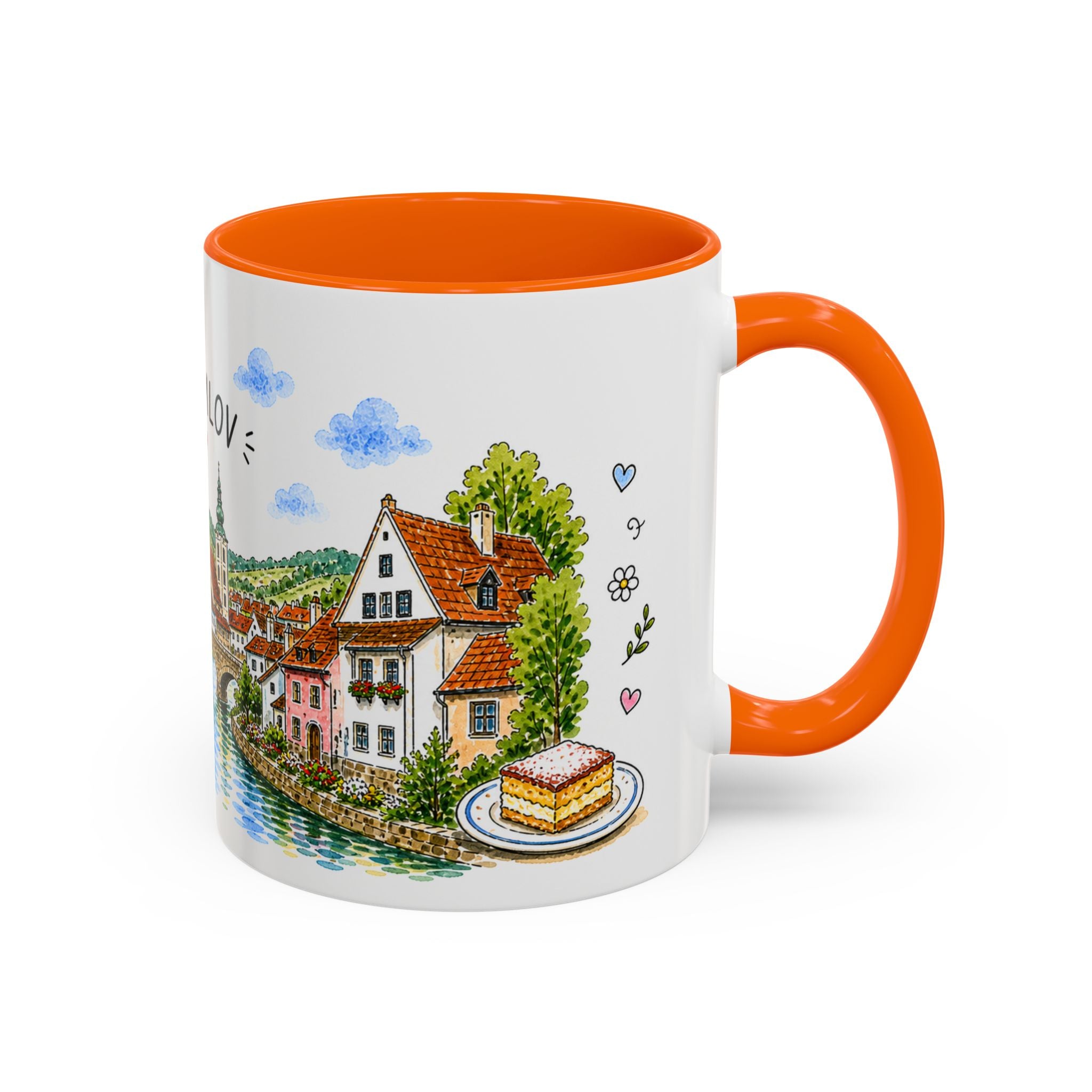 Cesky Krumlov Illustrated Travel Mug | Czechia Souvenir Accent Coffee Mug | 11oz 15oz Ceramic Cup