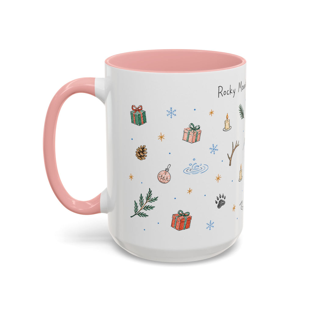 Rocky Mountain National Park Christmas Mug | Watercolor Travel Souvenir | Holiday Gift | Accent Ceramic Coffee Cup 11oz 15oz