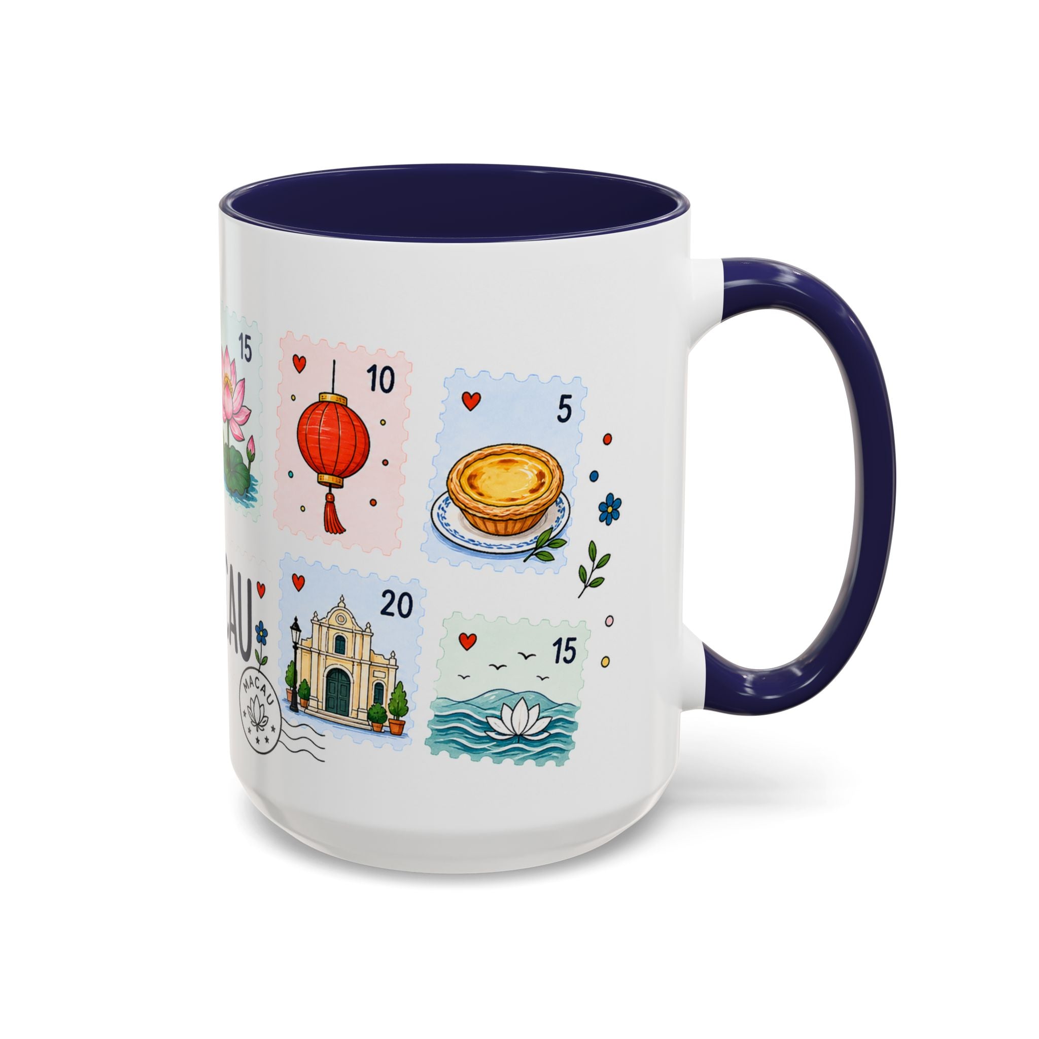 Macau Coffee Mug | Postage Stamp Collage Mug | Travel Souvenir Accent Cup 11oz 15oz