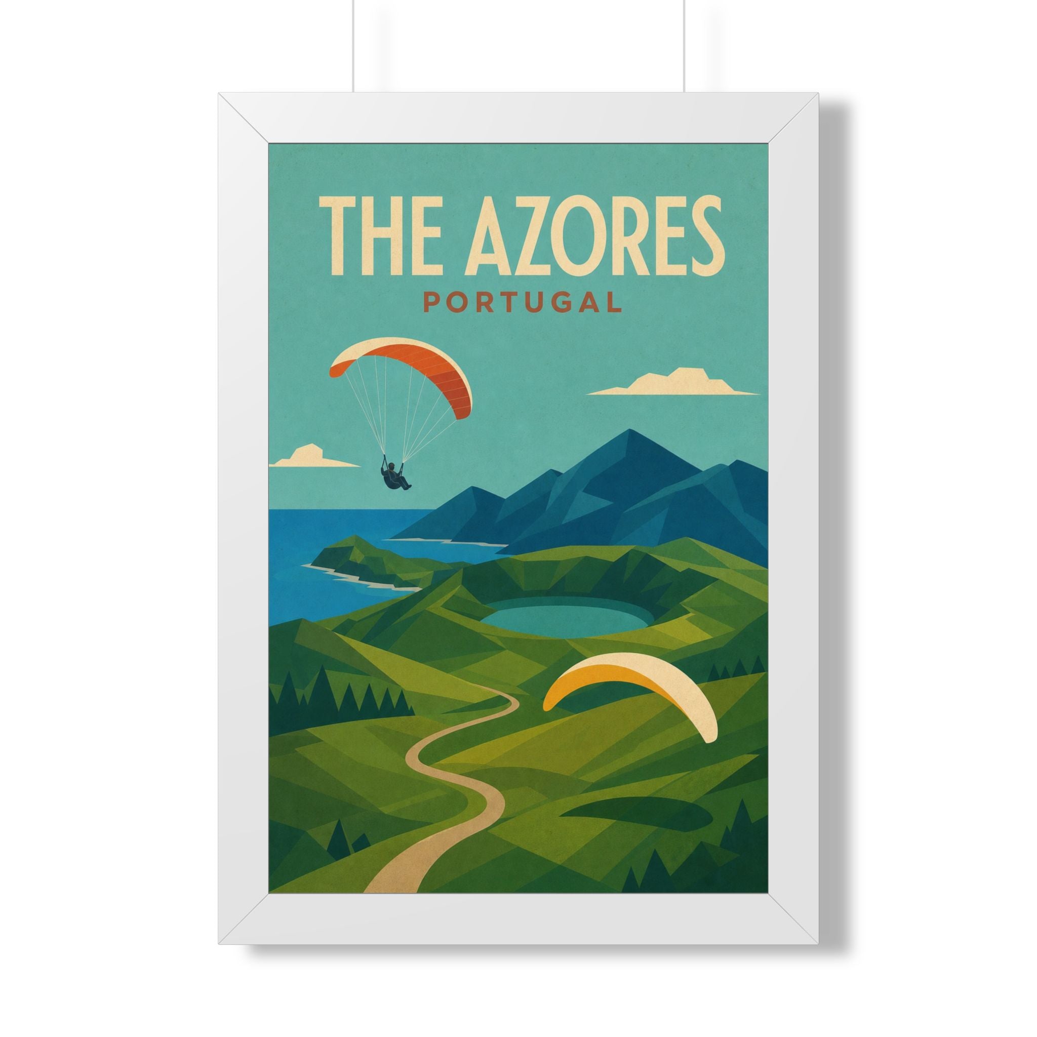 Azores Portugal Framed Poster | Vintage Travel Wall Art | Black Walnut White Frame | 16x24 20x30