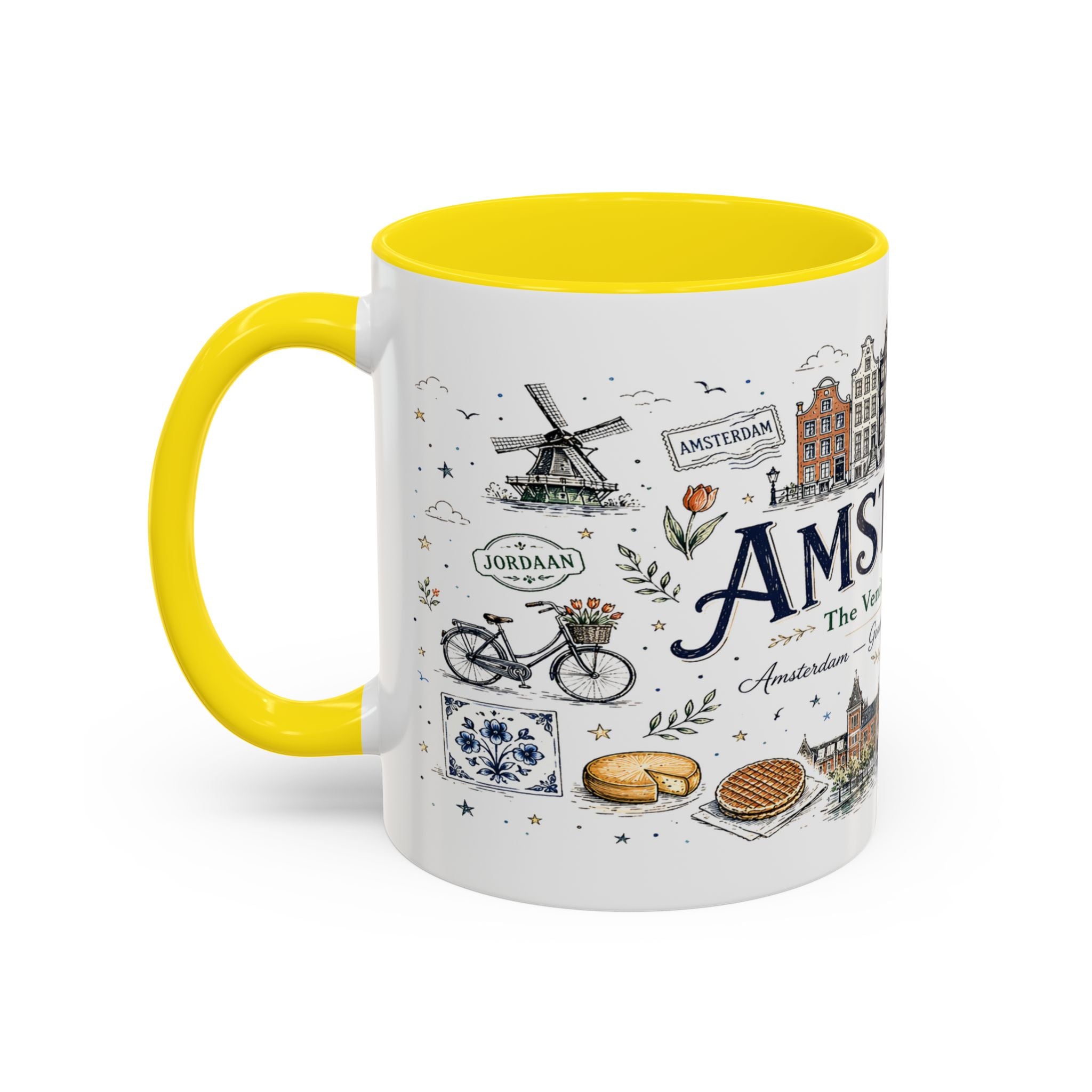 Amsterdam Coffee Mug | Netherlands Souvenir Travel Gift | Accent Color Ceramic 11oz 15oz