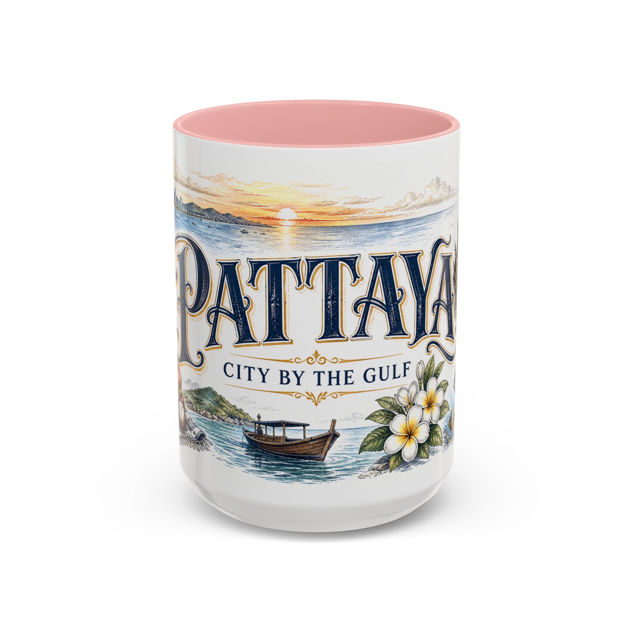 Pattaya Coffee Mug | Thailand Travel Souvenir | Vintage Illustrated City Gift | 11 oz 15 oz Accent Mug