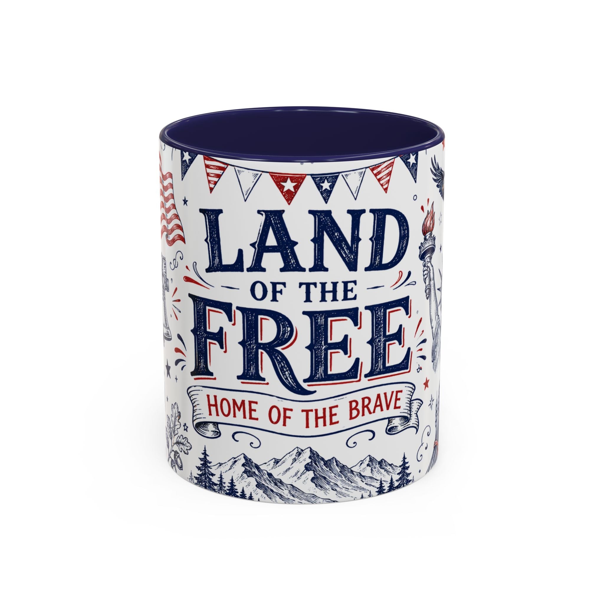 Land of the Free Coffee Mug | Home of the Brave 4th of July Gift | Accent Color Ceramic 11oz 15oz