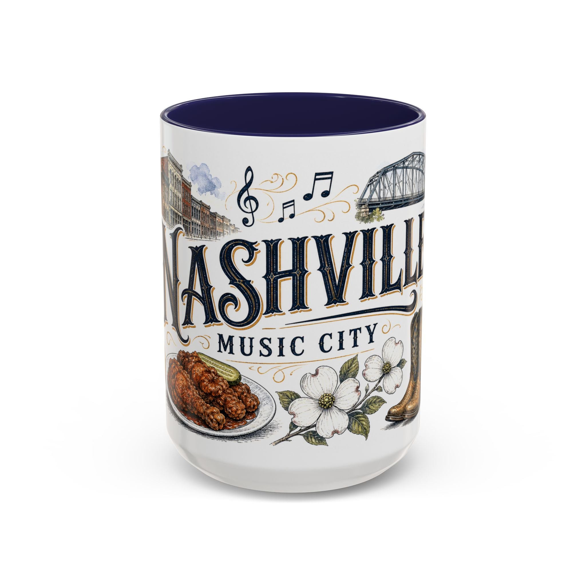 Nashville Coffee Mug | United States Travel Souvenir | Vintage Illustrated City Gift | 11 oz 15 oz Accent Mug