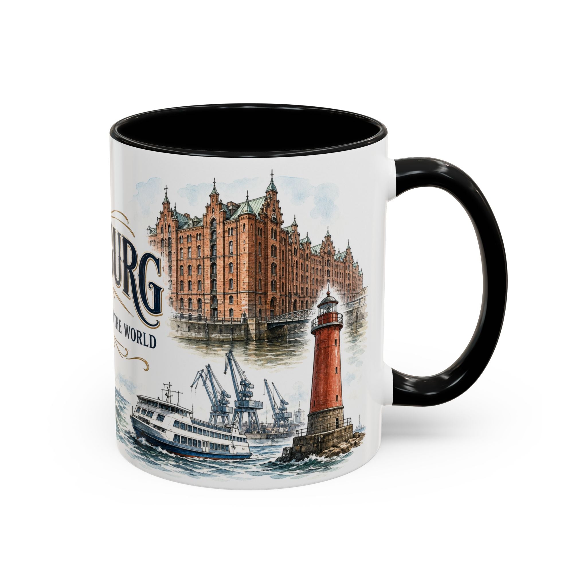 Hamburg Coffee Mug | Germany Travel Souvenir | Vintage Illustrated City Gift | 11 oz 15 oz Accent Mug