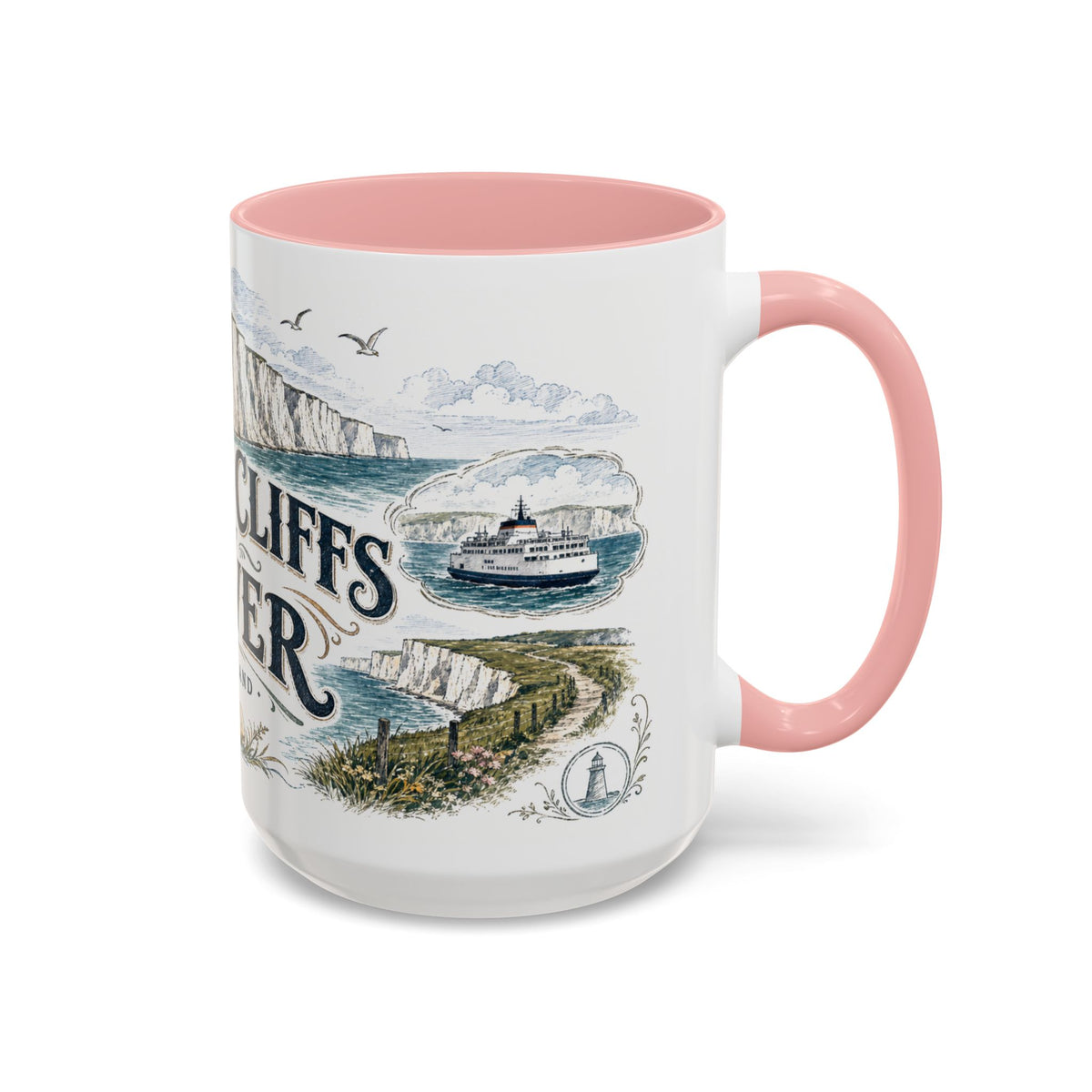 White Cliffs of Dover Mug, England Travel Souvenir, Bucket List Gift, Accent Ceramic Coffee Mug 11oz 15oz
