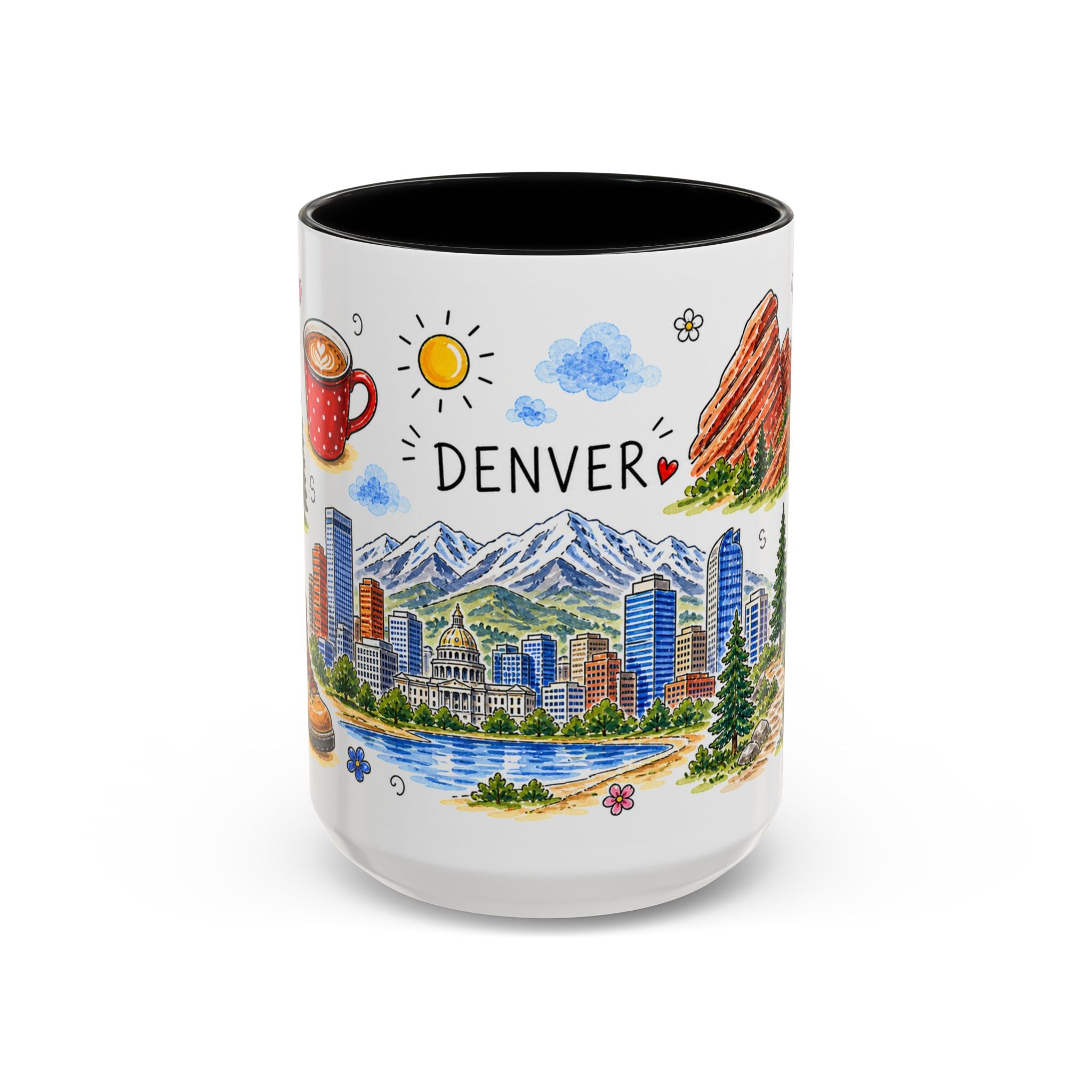 Denver Illustrated Travel Mug | City Souvenir Accent Coffee Mug | 11oz 15oz Ceramic Cup