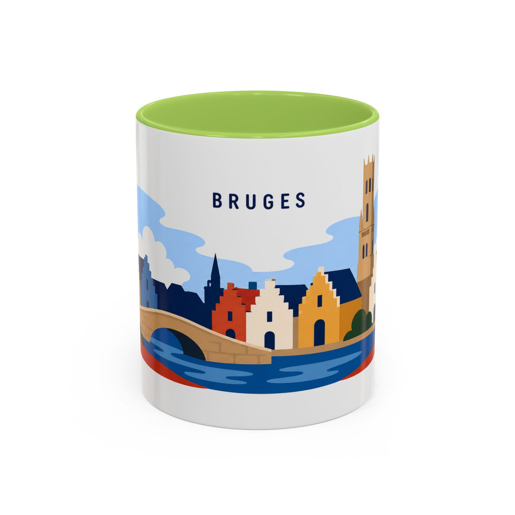 Bruges Coffee Mug | Travel Destination Souvenir Gift | Accent Color Ceramic 11oz 15oz