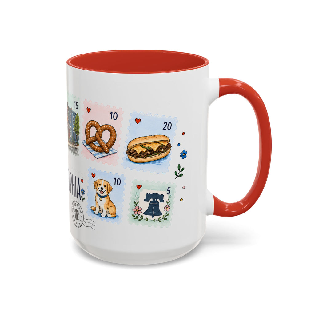Philadelphia Coffee Mug | Postage Stamp Collage Mug | Travel Souvenir Accent Cup 11oz 15oz