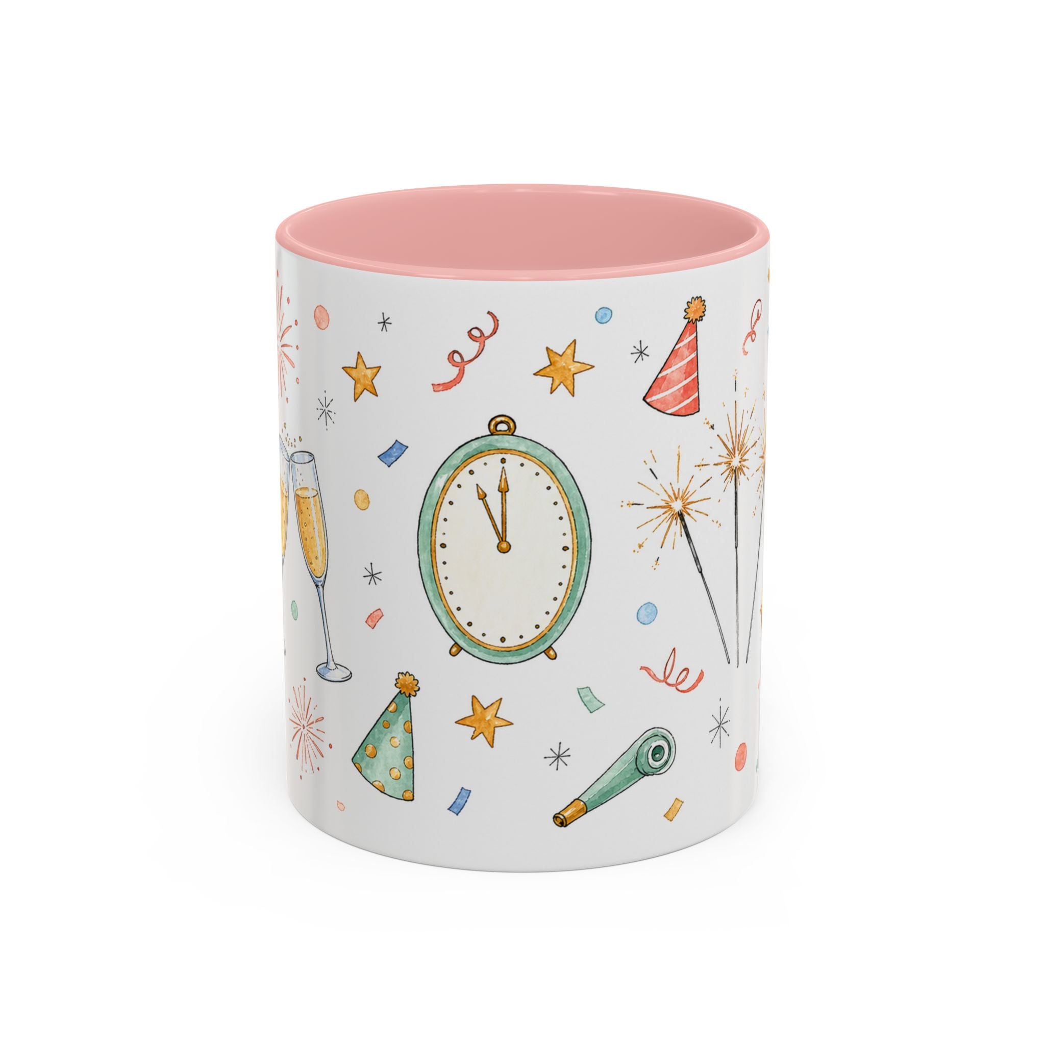 New Year Sparkler Mug | Champagne Toast Watercolor Party Gift | Accent Cup 11oz 15oz