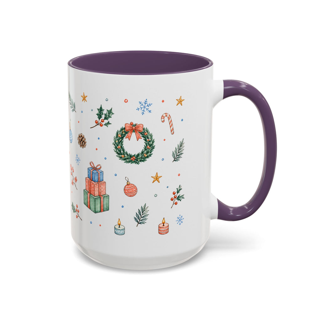 Christmas Mug | Watercolor Tree Gifts Wreath Holiday Cup | Accent Coffee Mug 11oz 15oz