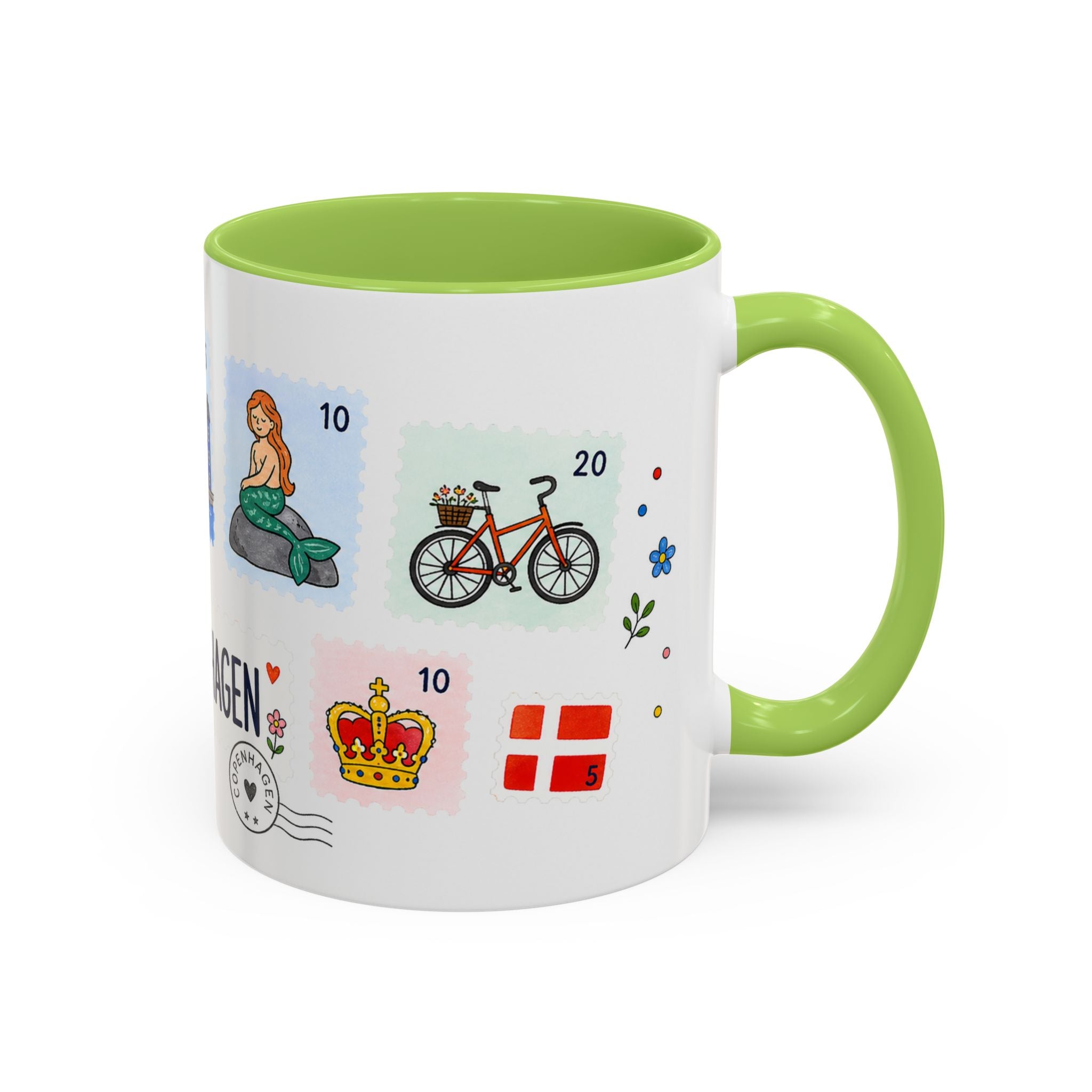 Copenhagen Coffee Mug | Postage Stamp Collage Mug | Travel Souvenir Accent Cup 11oz 15oz