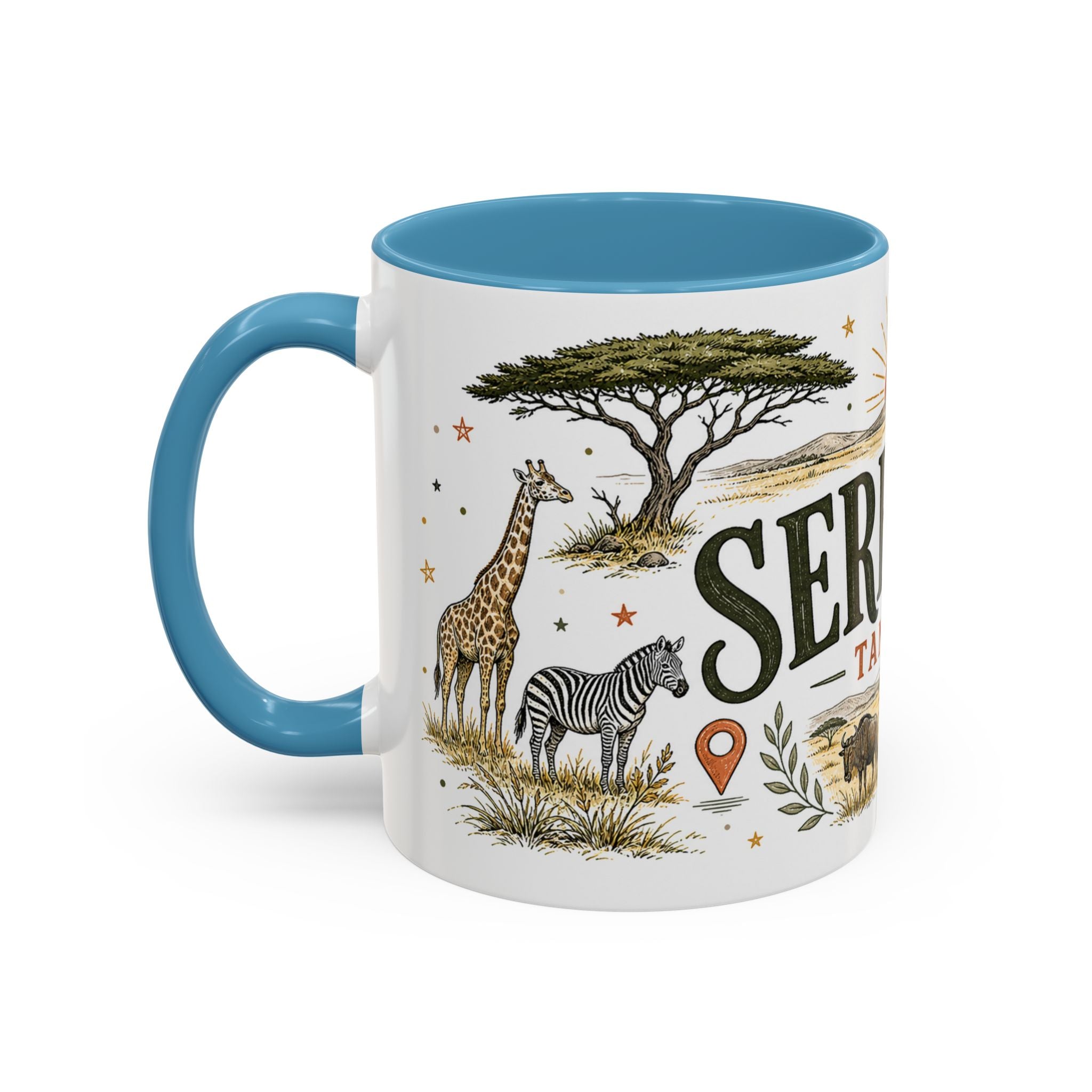 Serengeti Coffee Mug | Travel Destination Souvenir Gift | Accent Color Ceramic 11oz 15oz