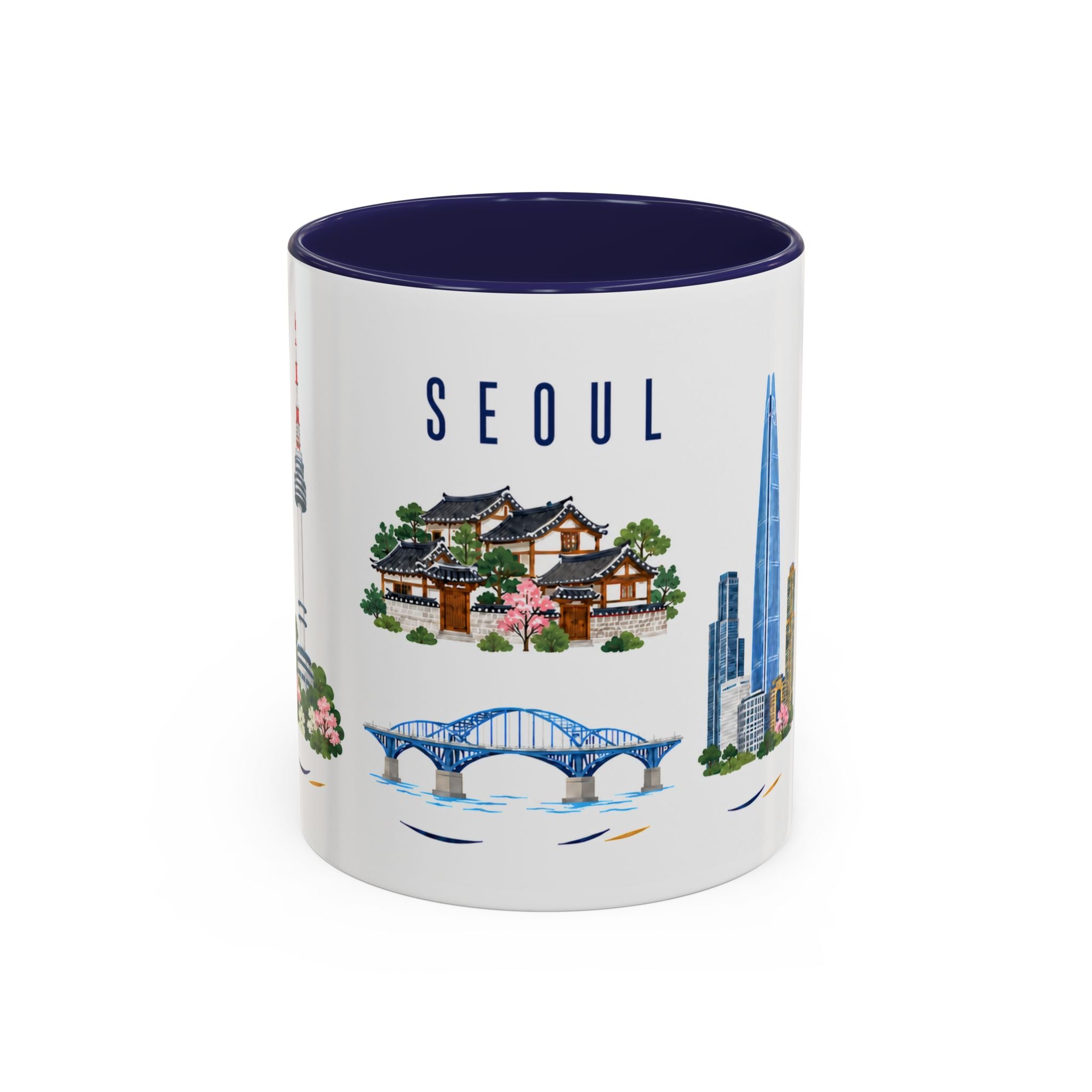 Seoul Coffee Mug | South Korea Travel Souvenir | Porcelain Decal City Gift | 11oz 15oz Accent Mug
