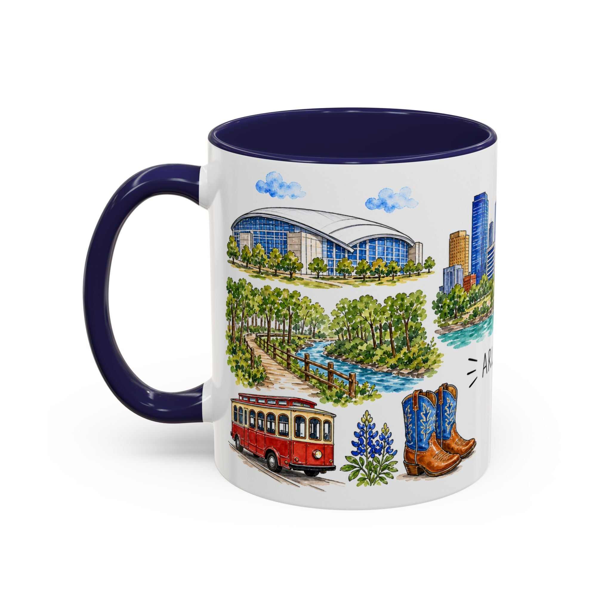 Arlington Illustrated Travel Mug | City Souvenir Accent Coffee Mug | 11oz 15oz Ceramic Cup