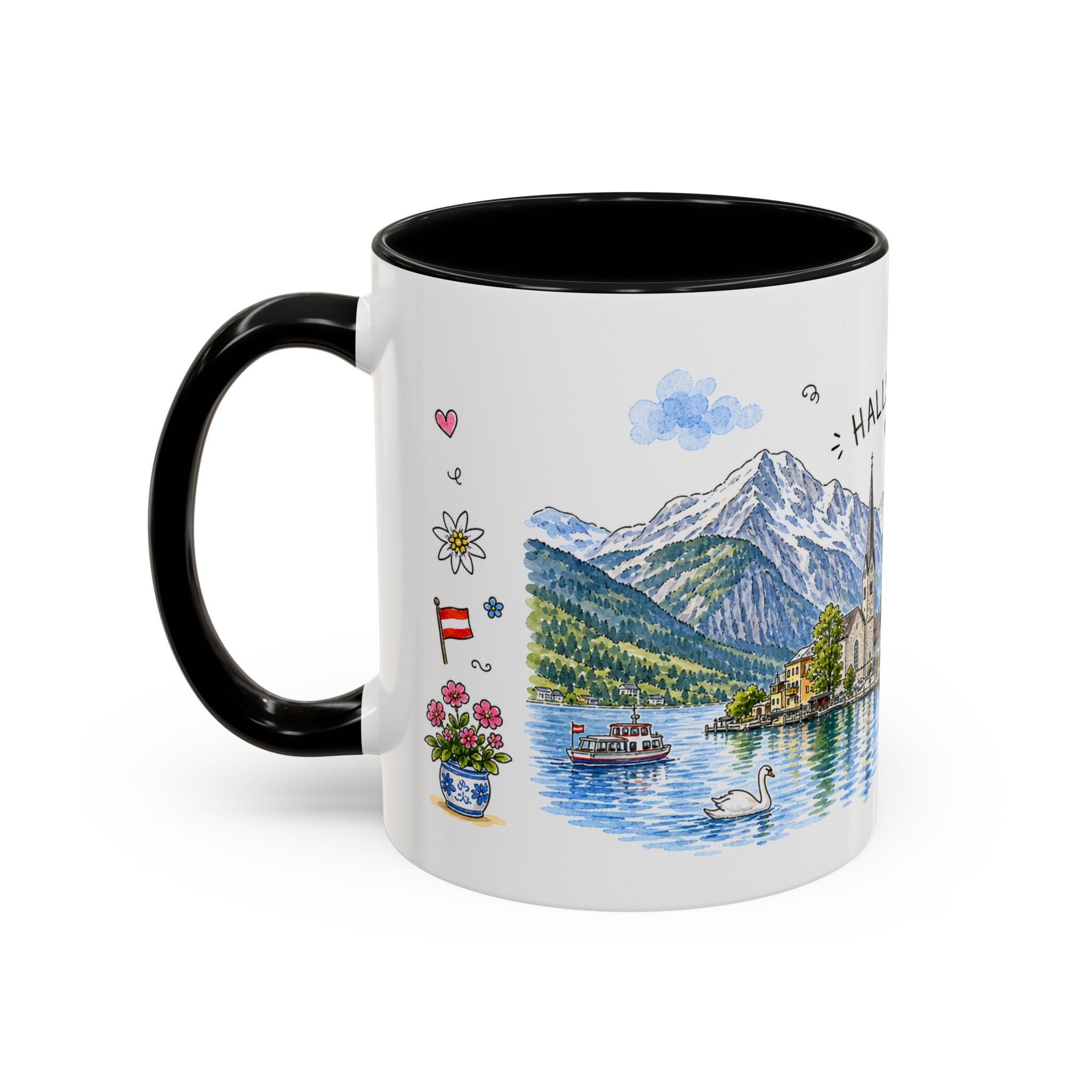 Hallstatt Illustrated Travel Mug | Austria Souvenir Accent Coffee Mug | 11oz 15oz Ceramic Cup