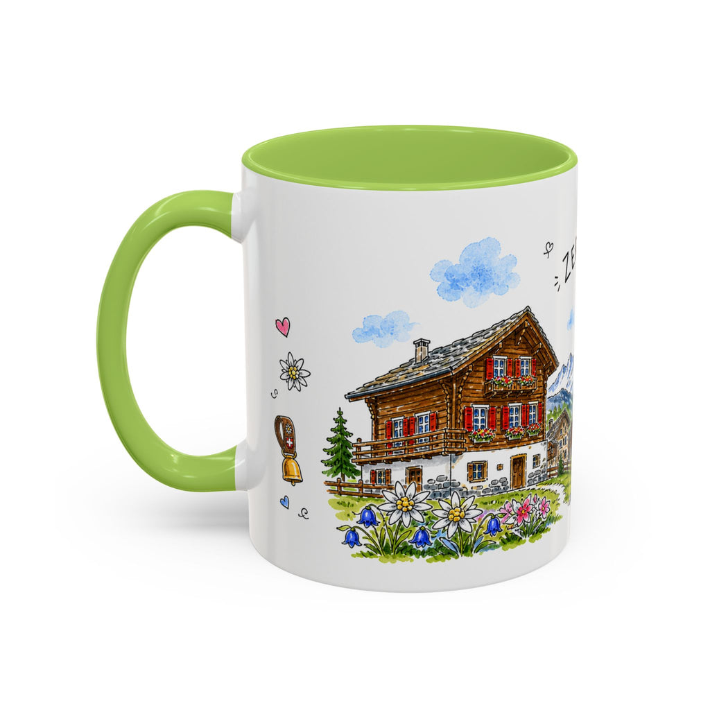 Zermatt Illustrated Travel Mug | Switzerland Souvenir Accent Coffee Mug | 11oz 15oz Ceramic Cup