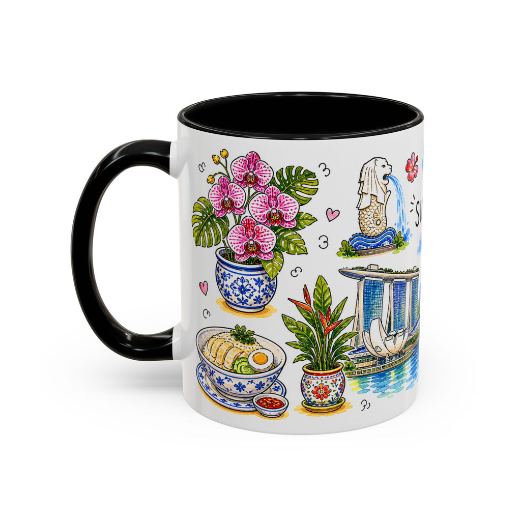 Singapore Illustrated Travel Mug | City Souvenir Accent Coffee Mug | 11oz 15oz Ceramic Cup