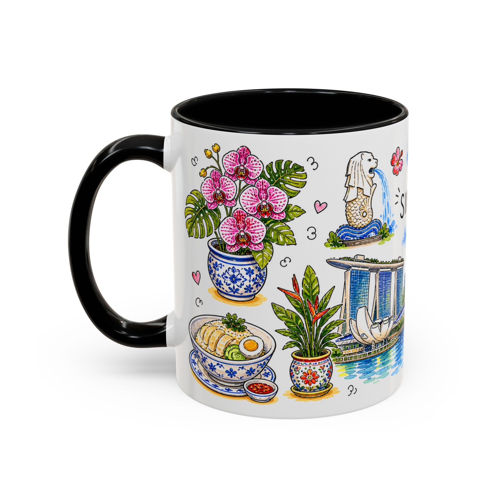 Singapore Illustrated Travel Mug | City Souvenir Accent Coffee Mug | 11oz 15oz Ceramic Cup