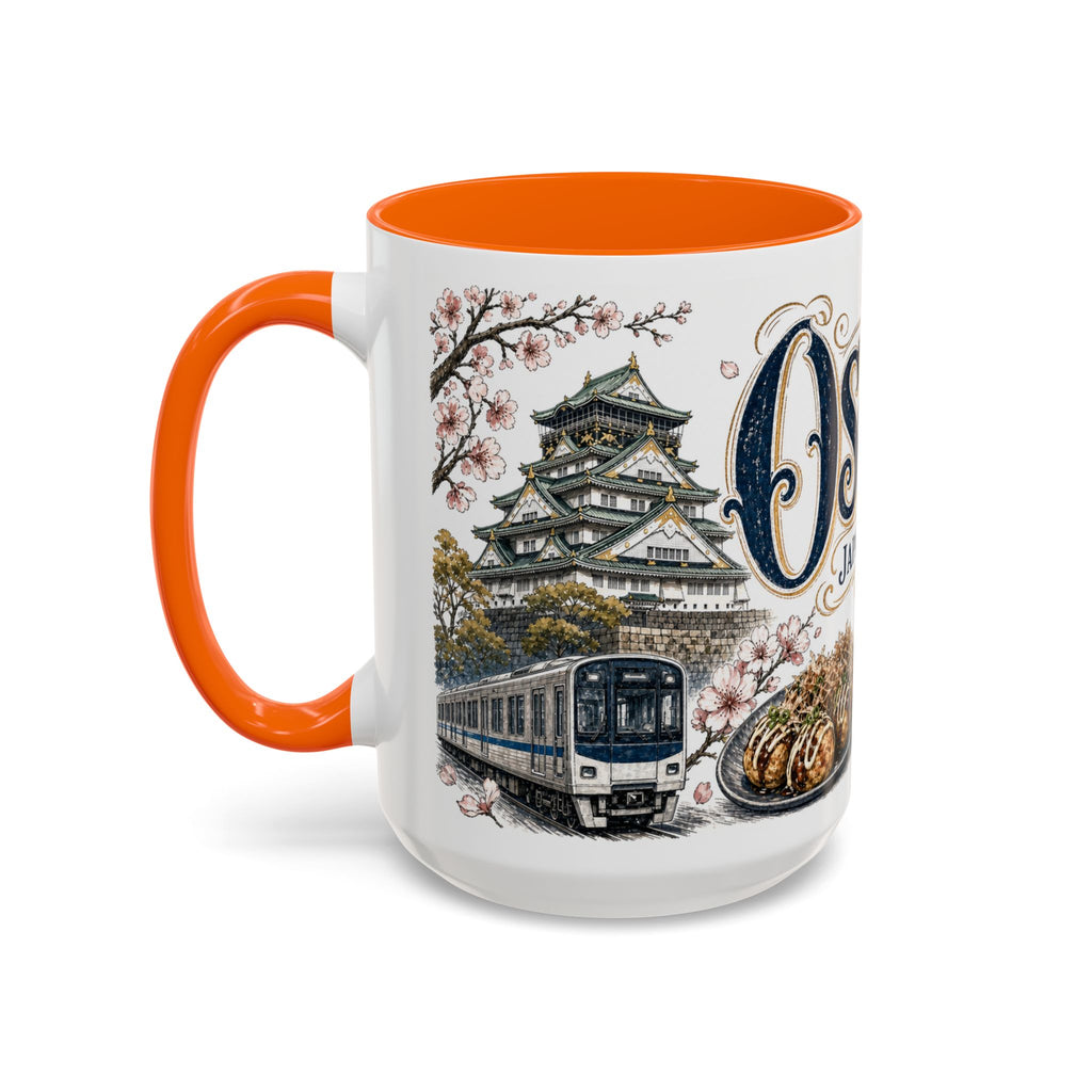 Osaka Coffee Mug | Japan Travel Souvenir | Vintage Illustrated City Gift | 11 oz 15 oz Accent Mug