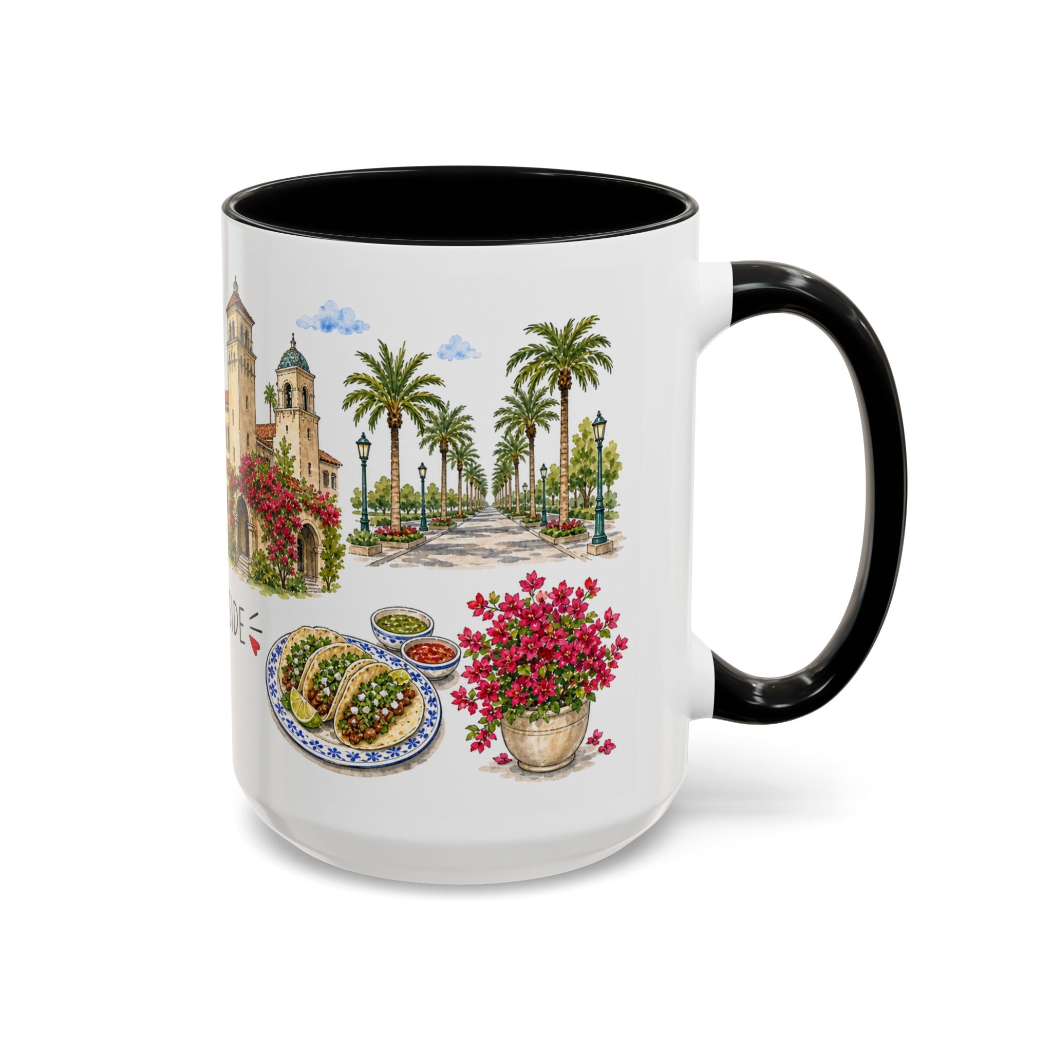 Riverside Illustrated Travel Mug | City Souvenir Accent Coffee Mug | 11oz 15oz Ceramic Cup
