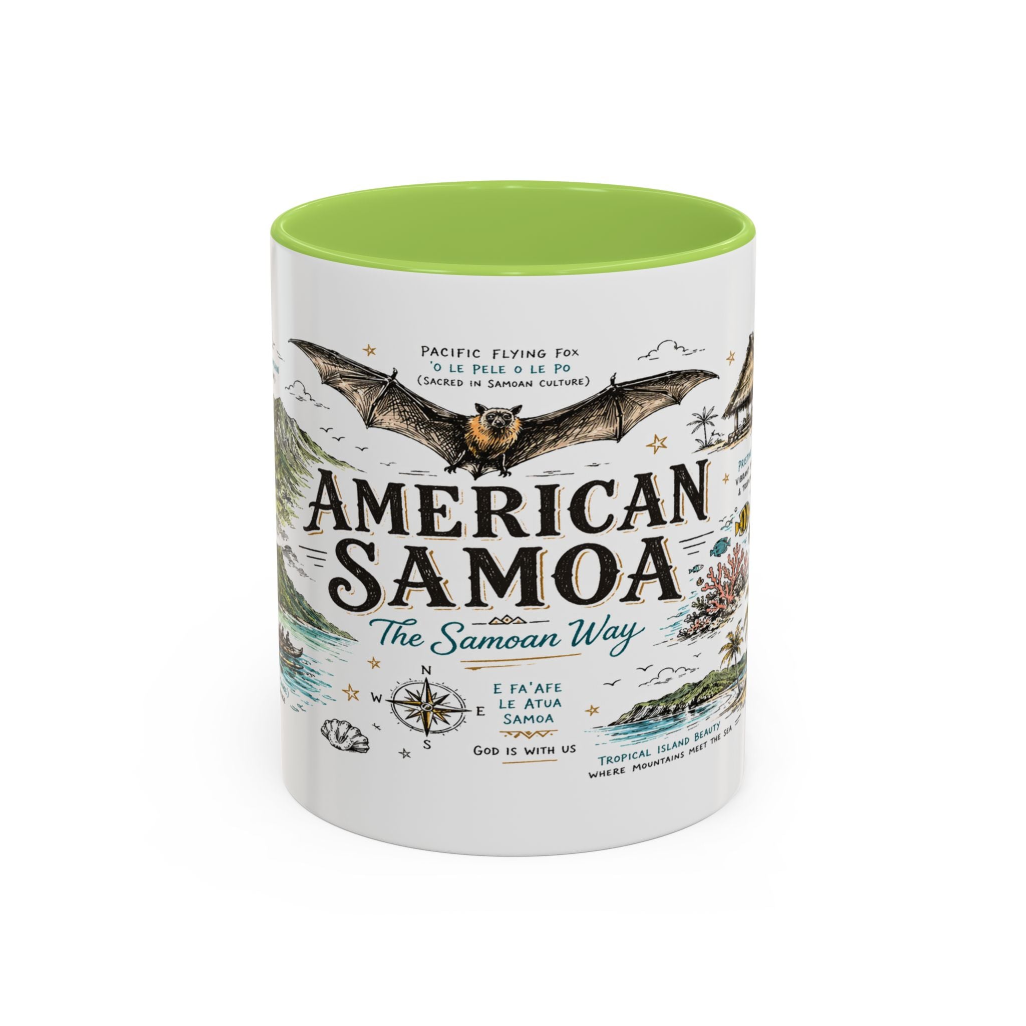 American Samoa National Park Coffee Mug | Pacific Island Rainforest Reef Gift | Accent Color Ceramic 11oz 15oz