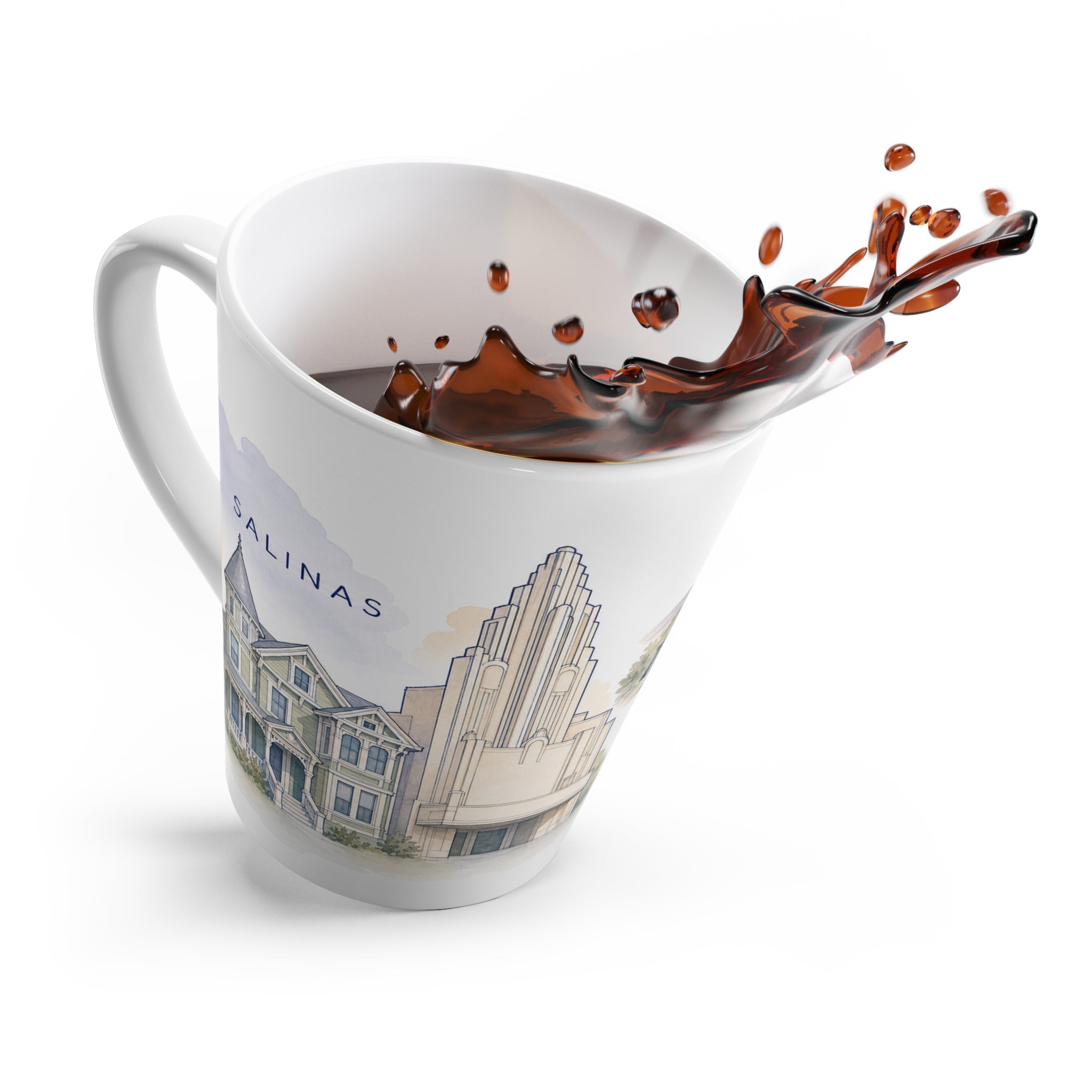 Salinas Latte Mug | Watercolor City Travel Mug | 12 oz Ceramic Souvenir Gift