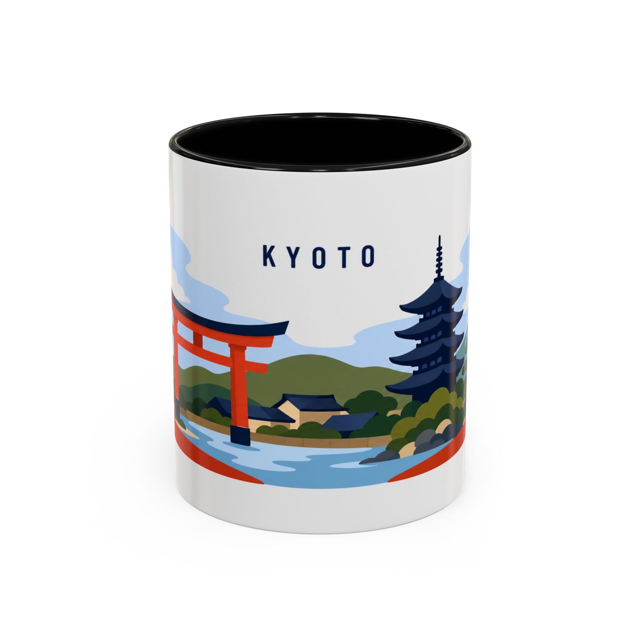 Kyoto Coffee Mug | Travel Destination Souvenir Gift | Accent Color Ceramic 11oz 15oz