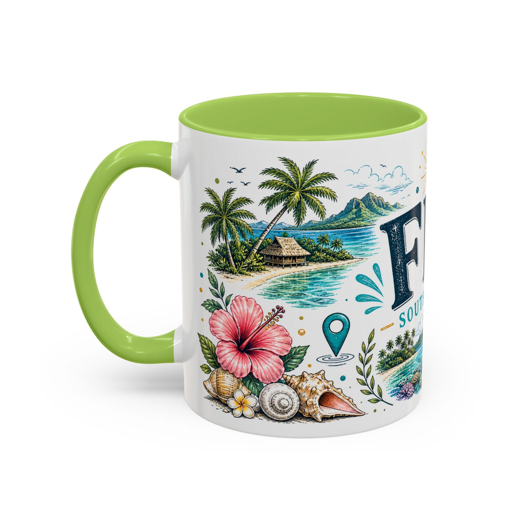 Fiji Coffee Mug | Travel Destination Souvenir Gift | Accent Color Ceramic 11oz 15oz