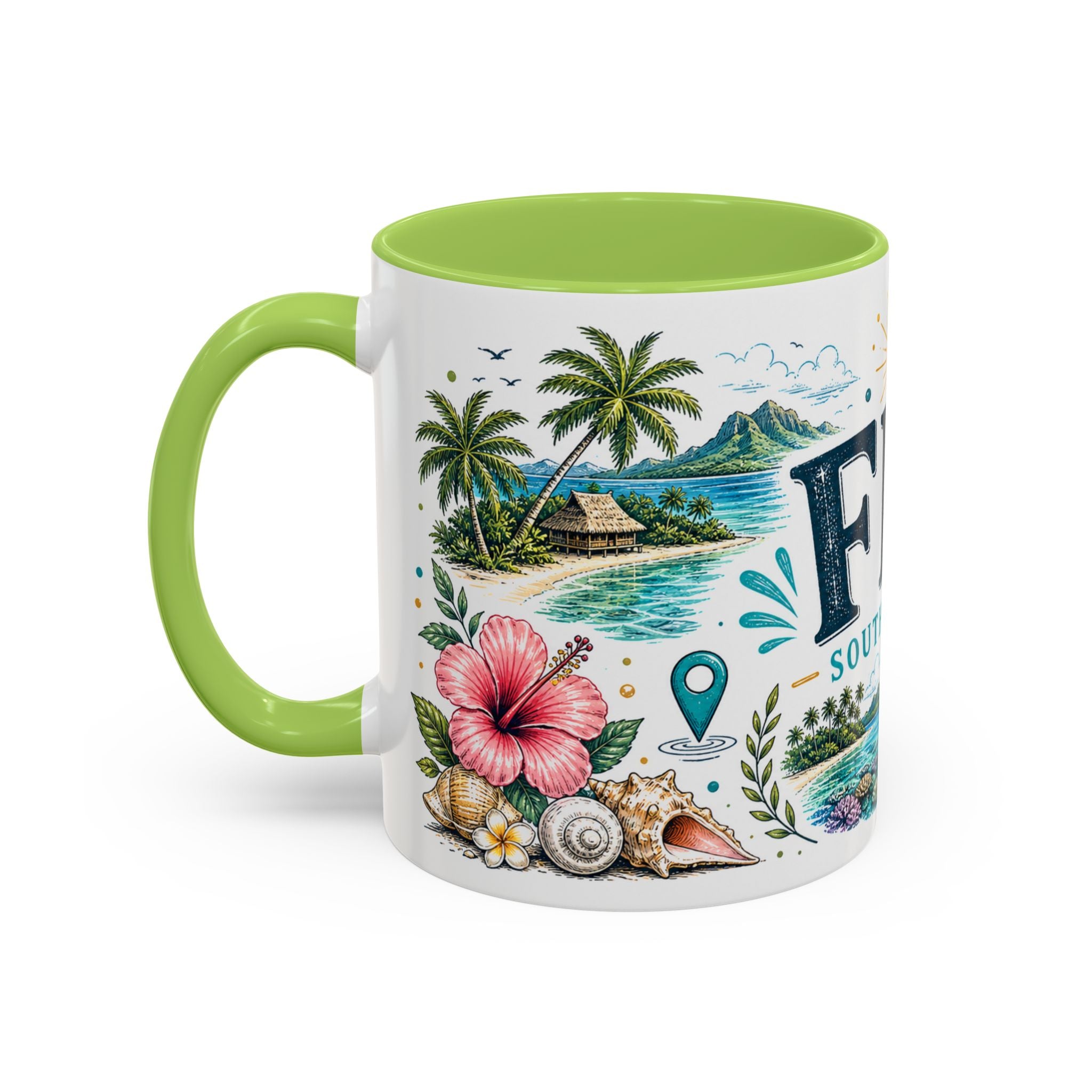 Fiji Coffee Mug | Travel Destination Souvenir Gift | Accent Color Ceramic 11oz 15oz