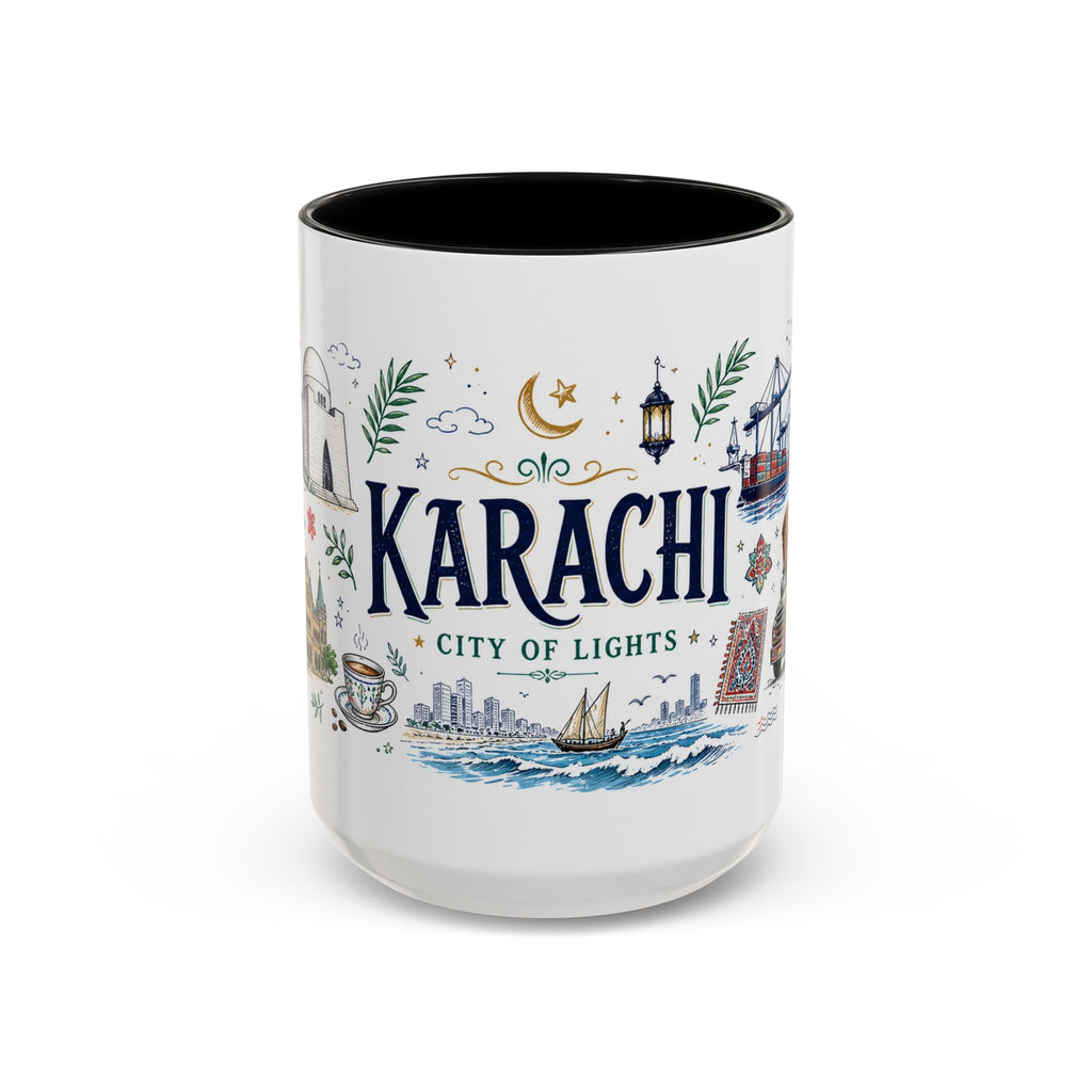 Karachi Coffee Mug | Pakistan Souvenir Travel Gift | Accent Color Ceramic 11oz 15oz