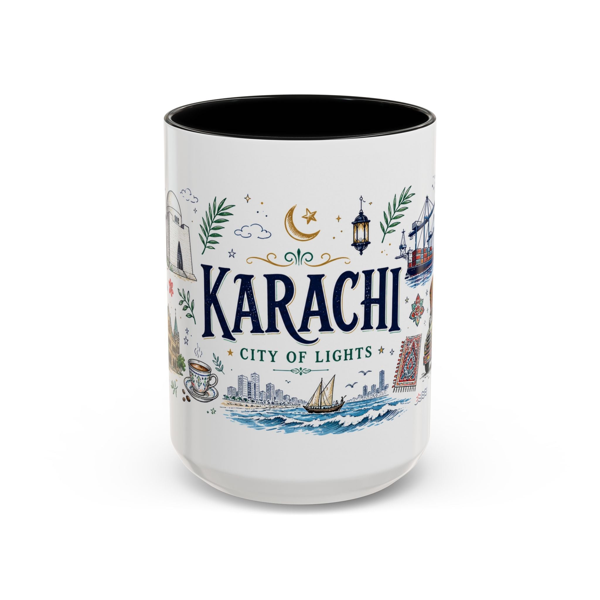 Karachi Coffee Mug | Pakistan Souvenir Travel Gift | Accent Color Ceramic 11oz 15oz