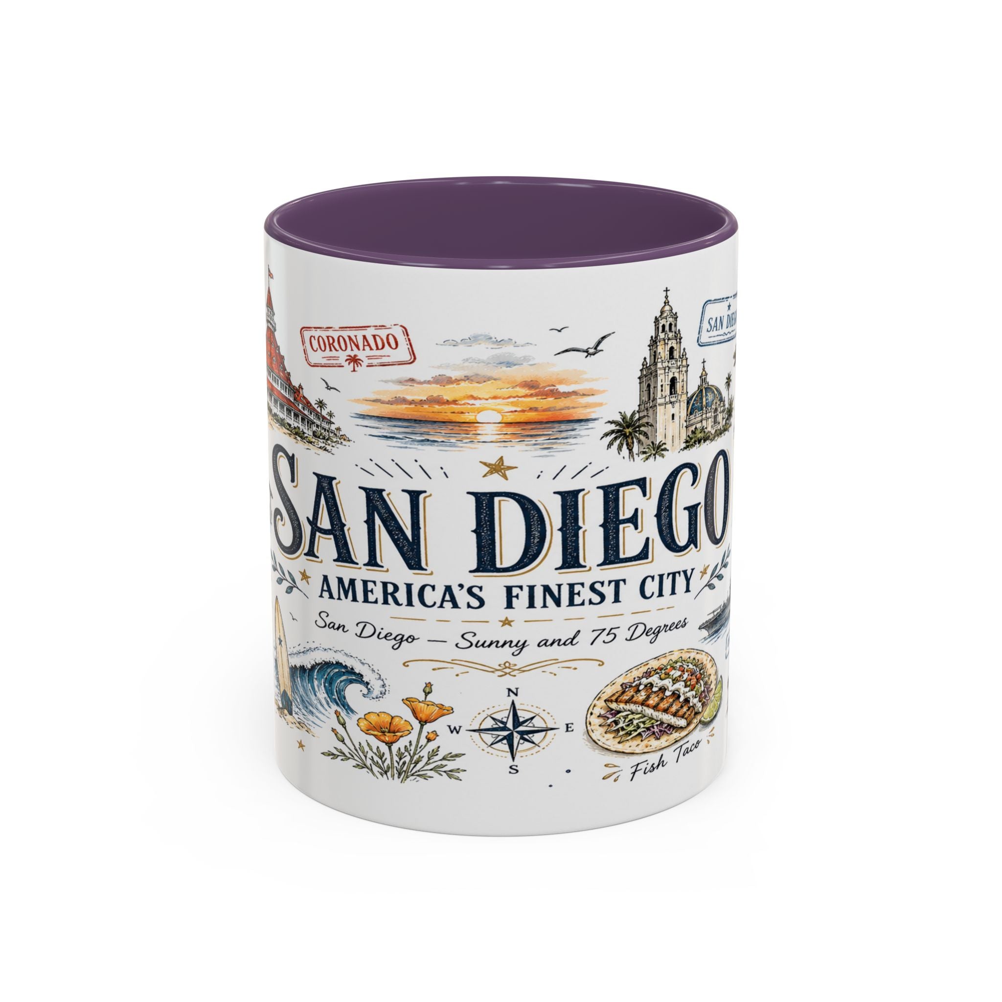 San Diego Coffee Mug | California Souvenir City Gift | Accent Color Ceramic 11oz 15oz
