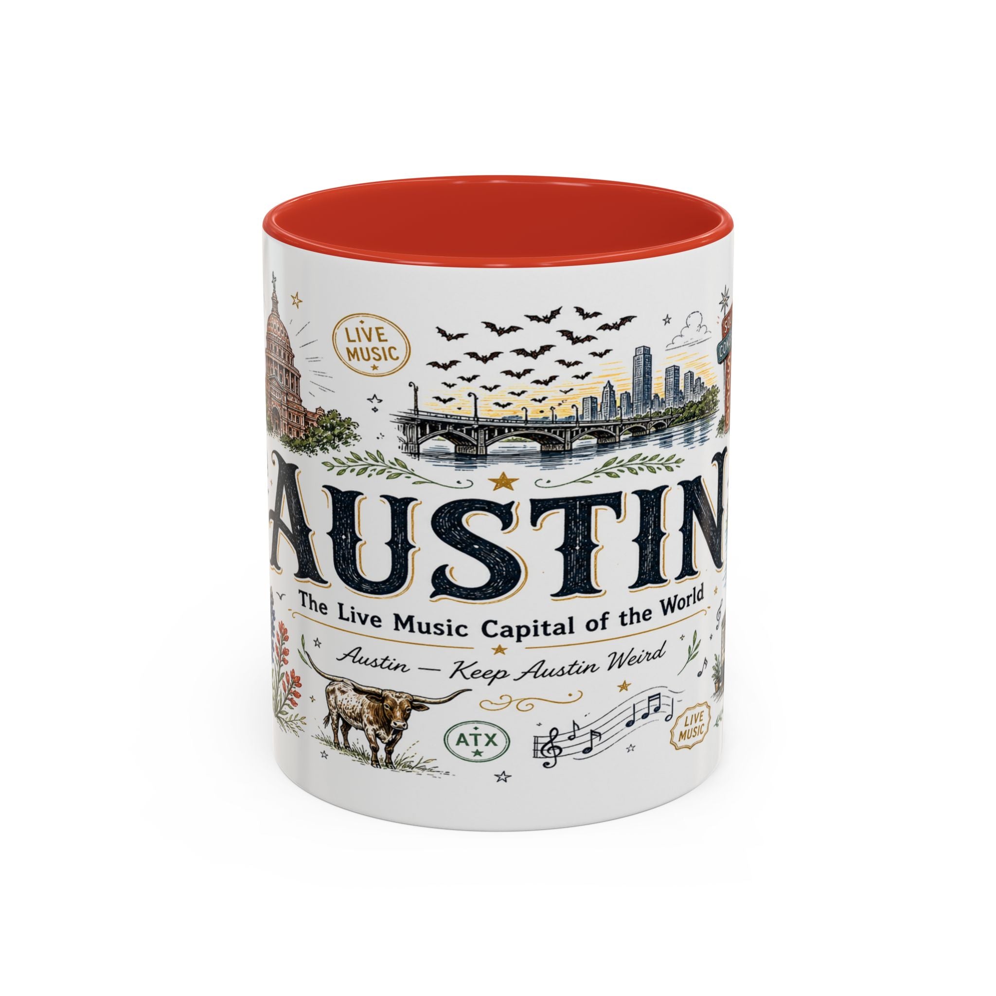 Austin Coffee Mug | Texas Souvenir City Gift | Accent Color Ceramic 11oz 15oz
